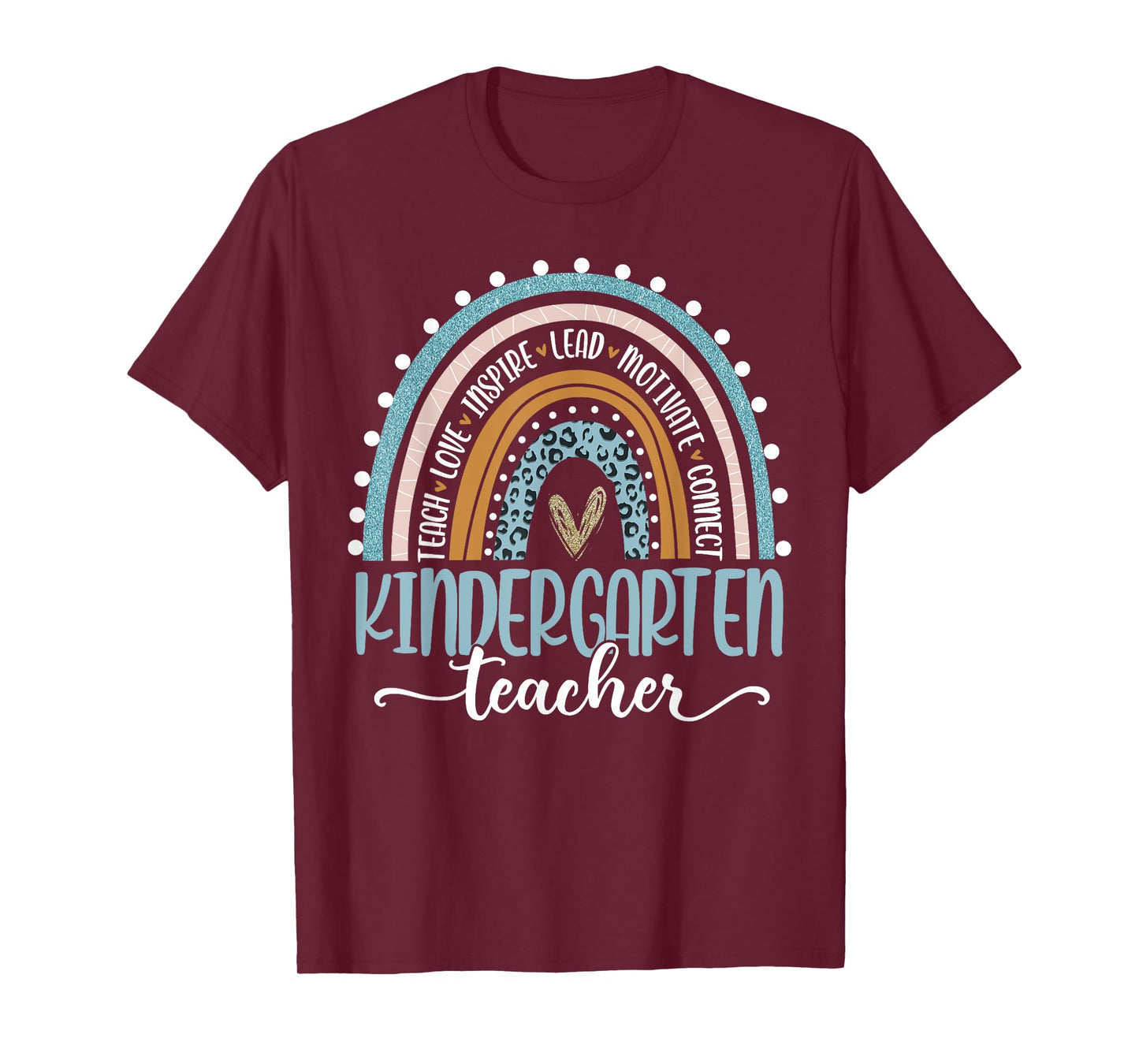 Kindergarten Teacher Leopard Boho Rainbow Back To School T-Shirt