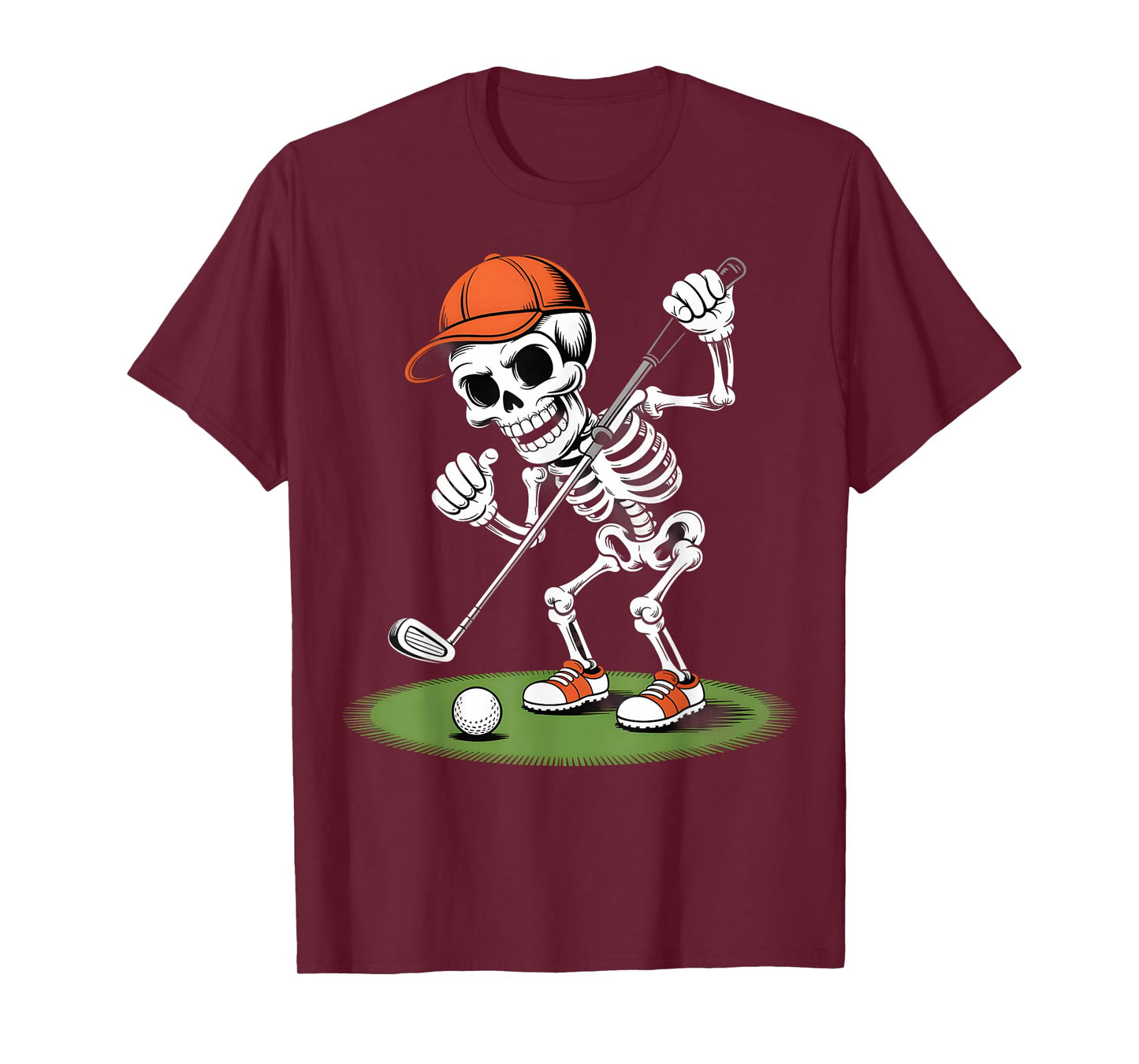 Funny Skeleton Golfer Cartoon Halloween Golf Humor T-Shirt