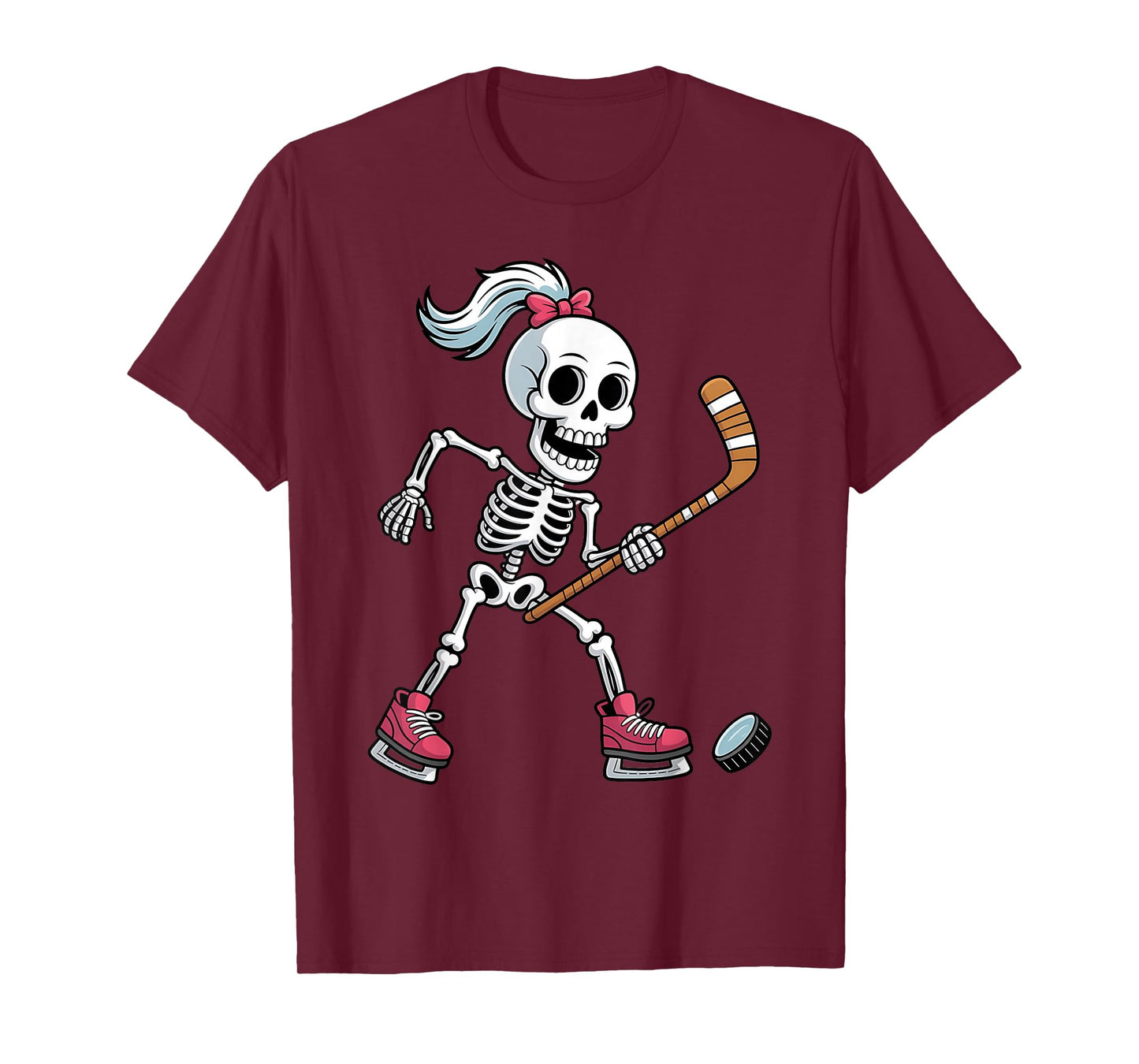 Skeleton Ice Hockey Halloween Costume Funny Women Girls Kids T-Shirt
