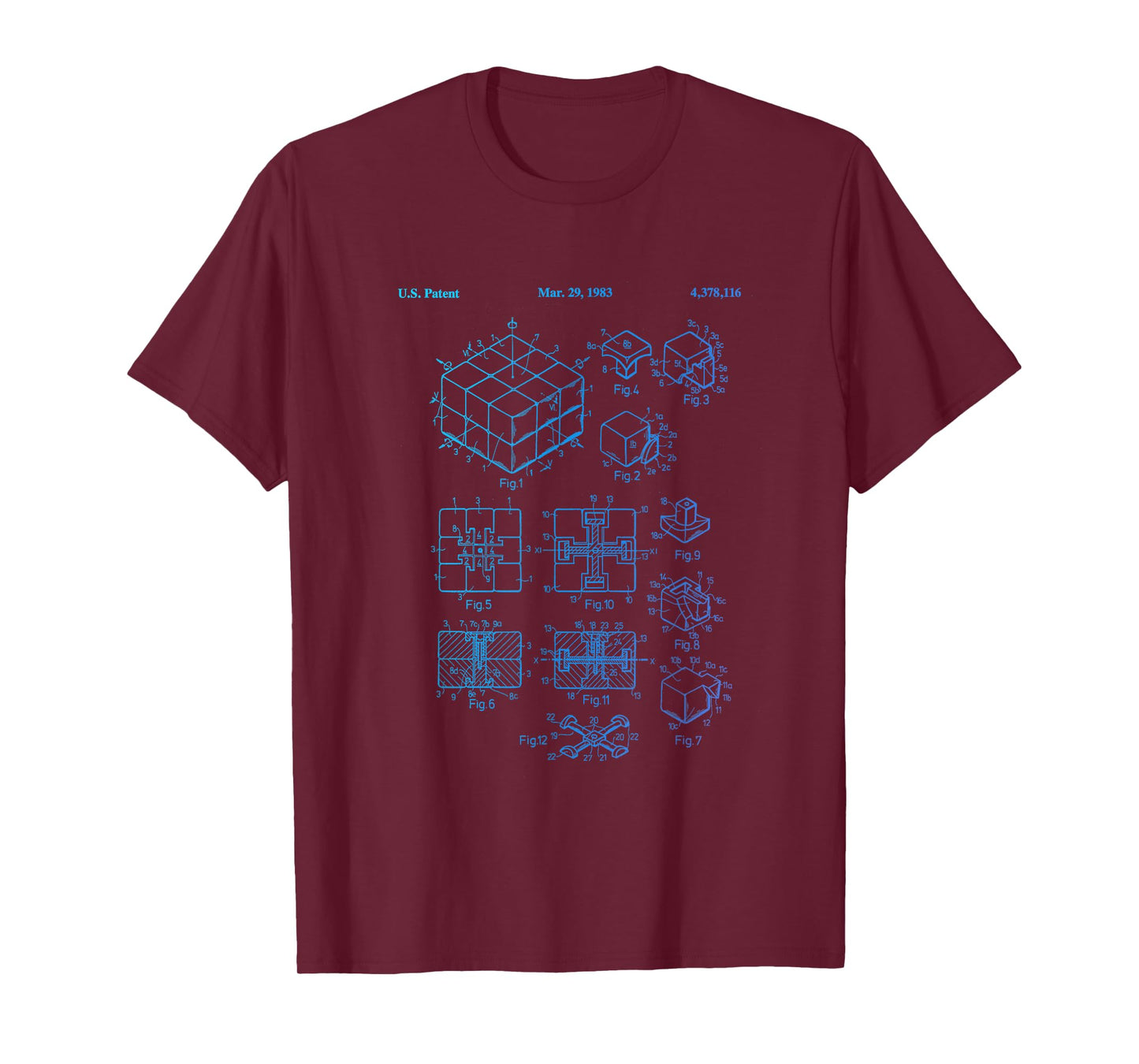 Competitive Puzzle Cube Rubik Patent Speed Cubing Retro Math T-Shirt