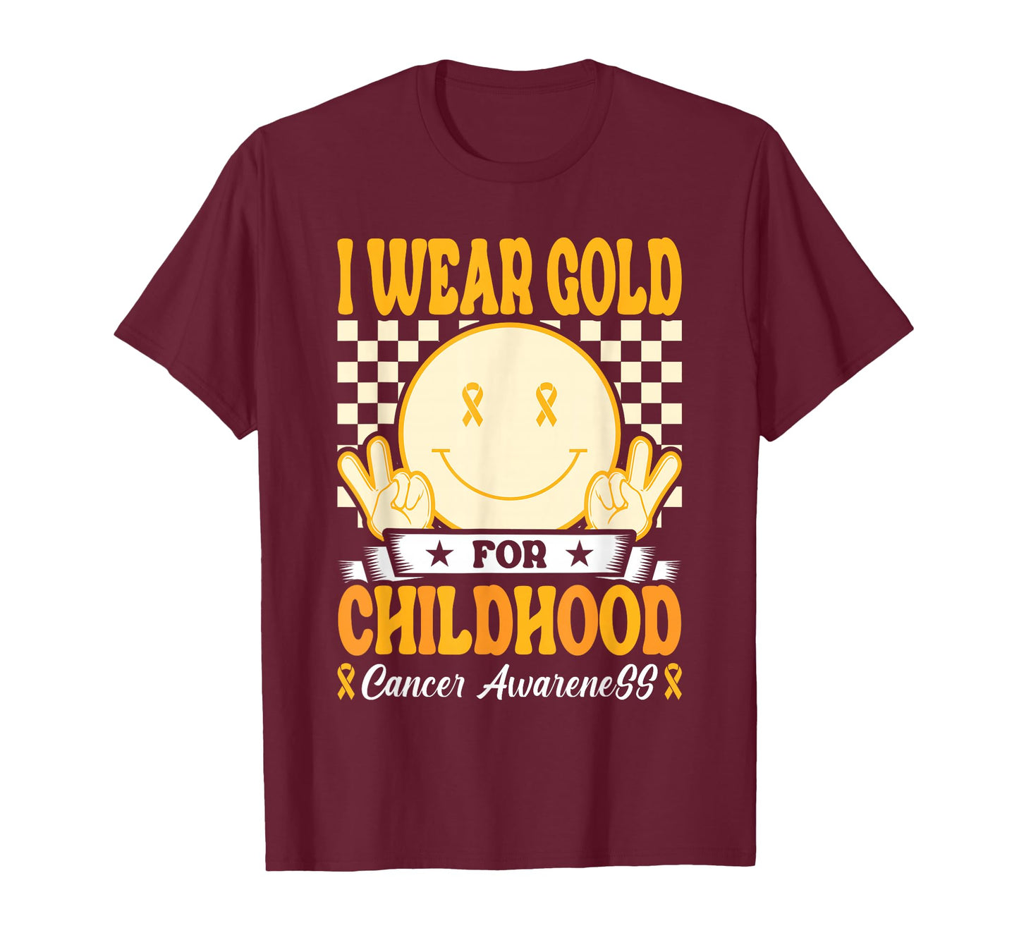 I Wear Gold For Childhood Cancer Awareness Boy Kids Groovy T-Shirt