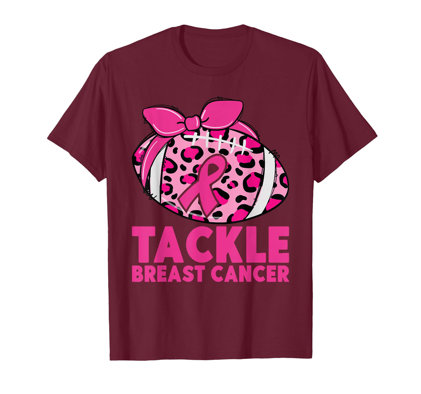Tackle Breast Cancer Awareness Pink Ribbon Leopard Football T-Shirt