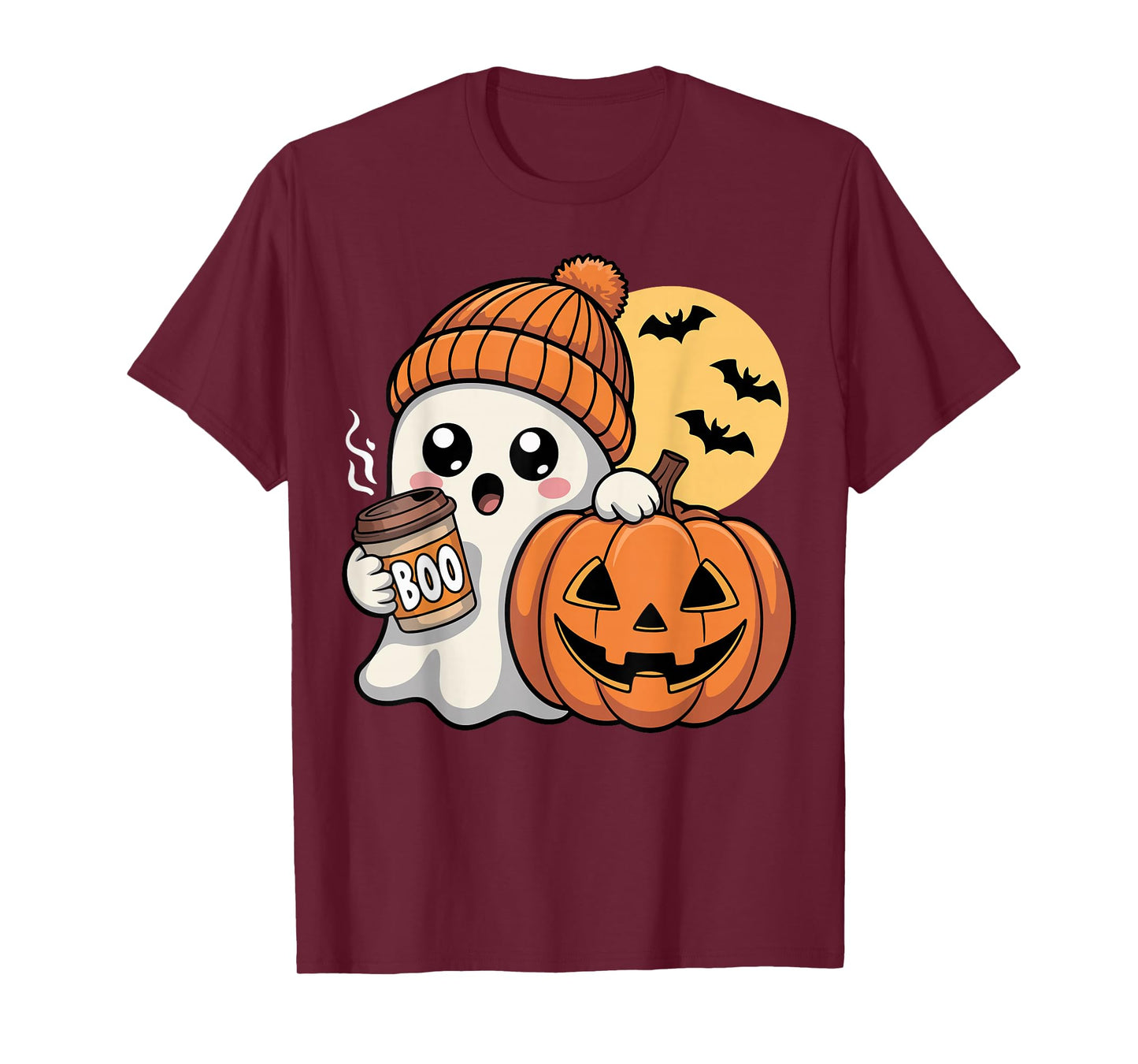 Ghost Coffee Pumpkin Spooky Season Halloween Men Women Kids T-Shirt