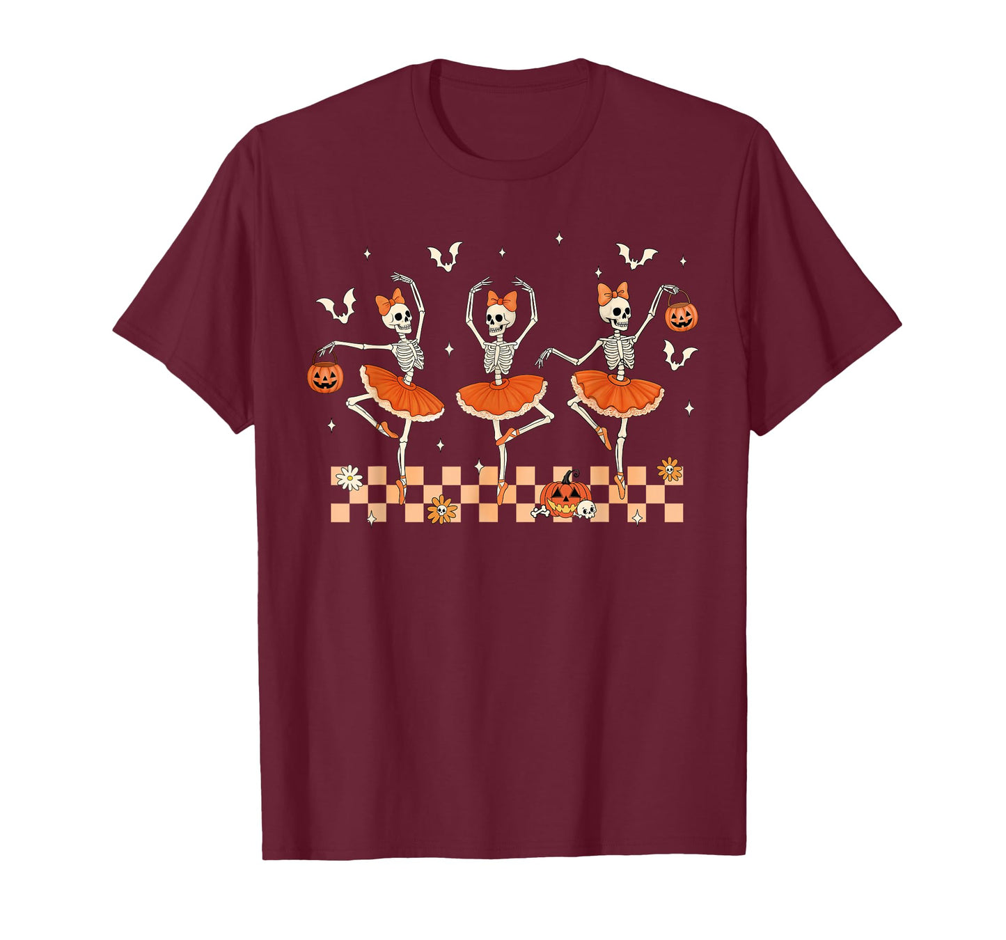 Halloween Ballet Skeleton Dancing Pumpkin Women Girls Kids T-Shirt