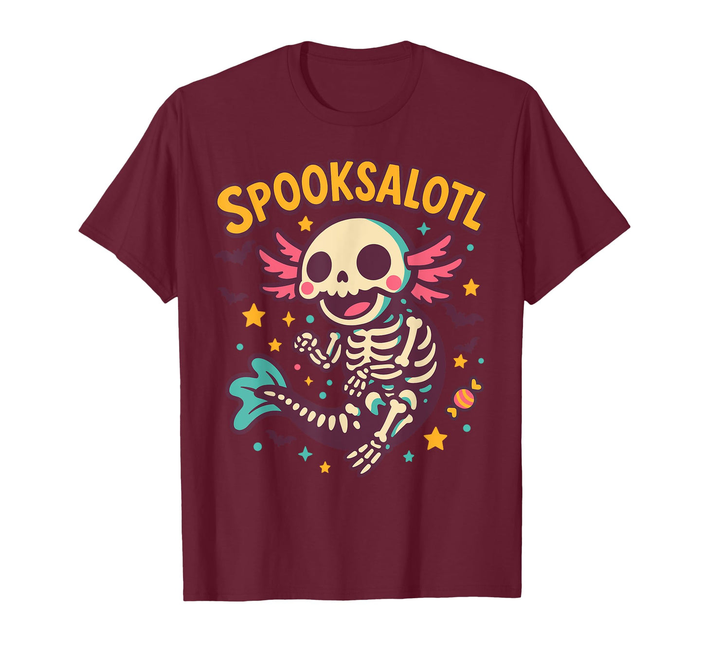 Spooky Axolotl Skeleton Cute Halloween T-Shirt