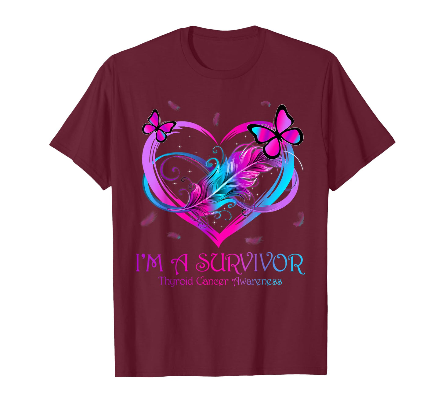 Butterfly Heart I'm A Survivor Thyroid Cancer Awareness T-Shirt