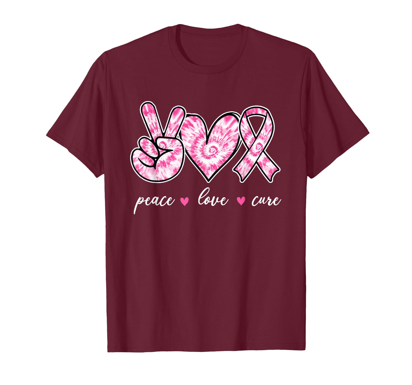 Breast Cancer Awareness Pink Tie Dye Peace Love Cure Faith T-Shirt