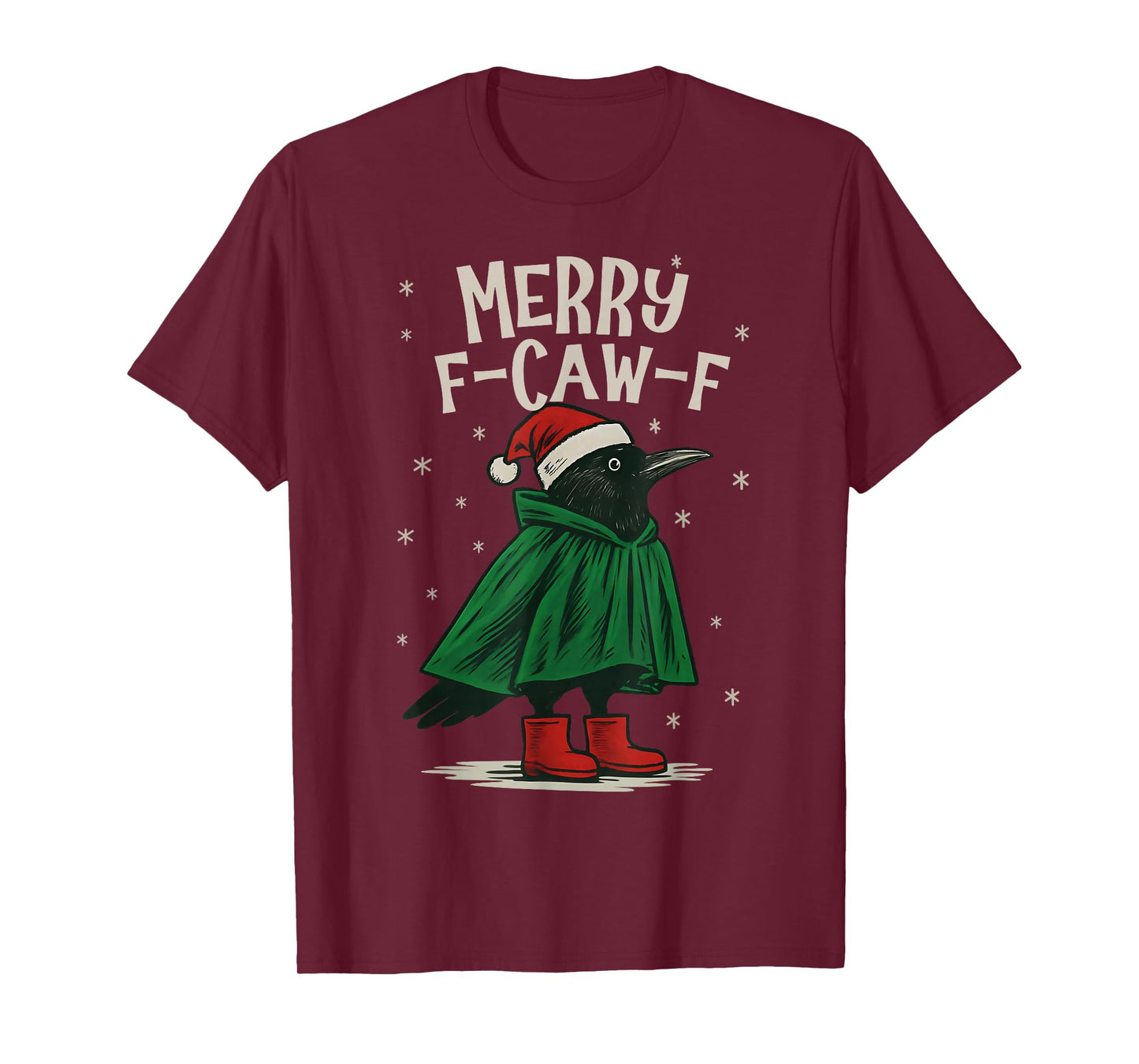 Merry F-Caw-F Crow Elf Christmas Snowflake Pajamas Holiday T-Shirt