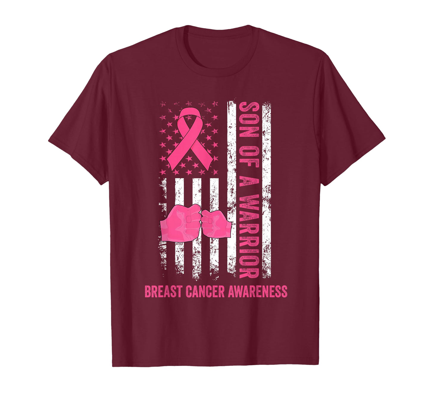Son of A Warrior Breast Cancer Awareness American Flag Mom T-Shirt