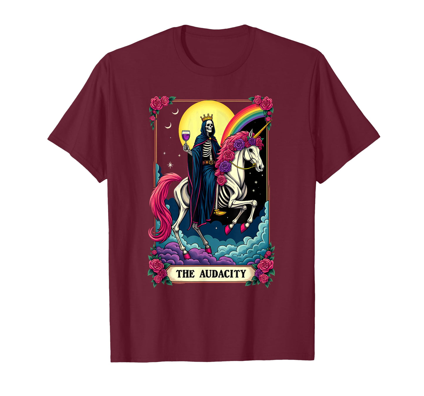 Tarot Card The Audacity King Skeleton Riding Unicorn T-Shirt