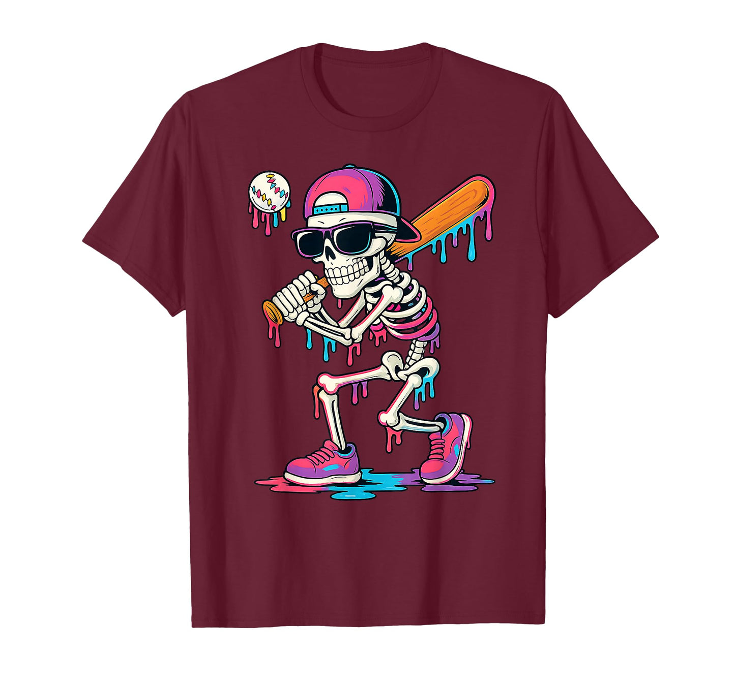 Baseball Skeleton Drip Baseball Ice Cream Drip Baseball Drip T-Shirt