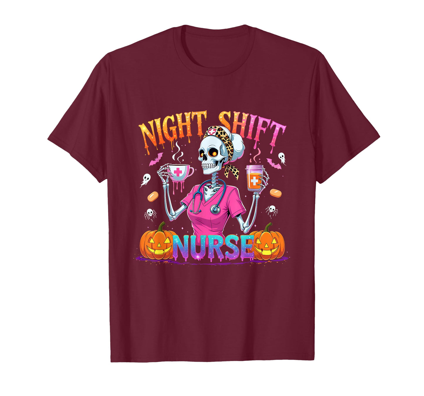 Night Shift Nurse Skeleton Coffee Halloween T-Shirt