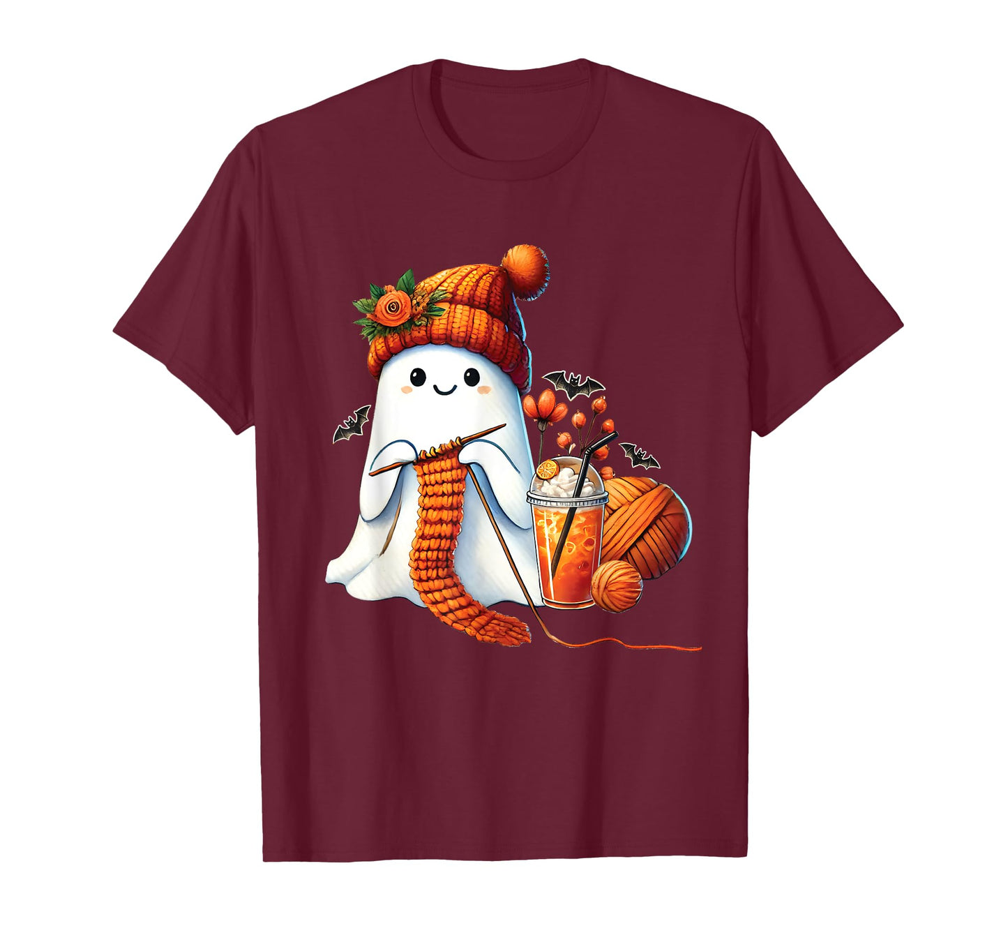 Cute Ghost crochet knitting Lovers Halloween Coffee Women T-Shirt