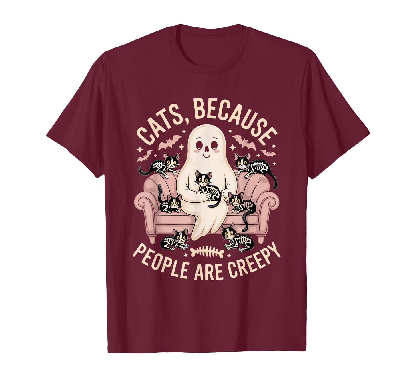 Cats Because People are Creepy Halloween Ghost Skeleton Cats T-Shirt