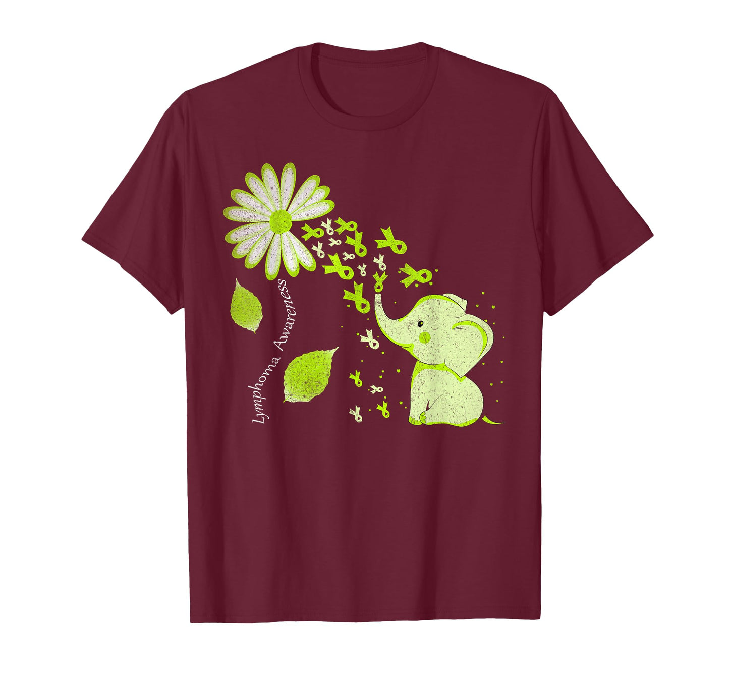 Daisy Flower Lime Green Elephant Lymphoma Awareness T-Shirt