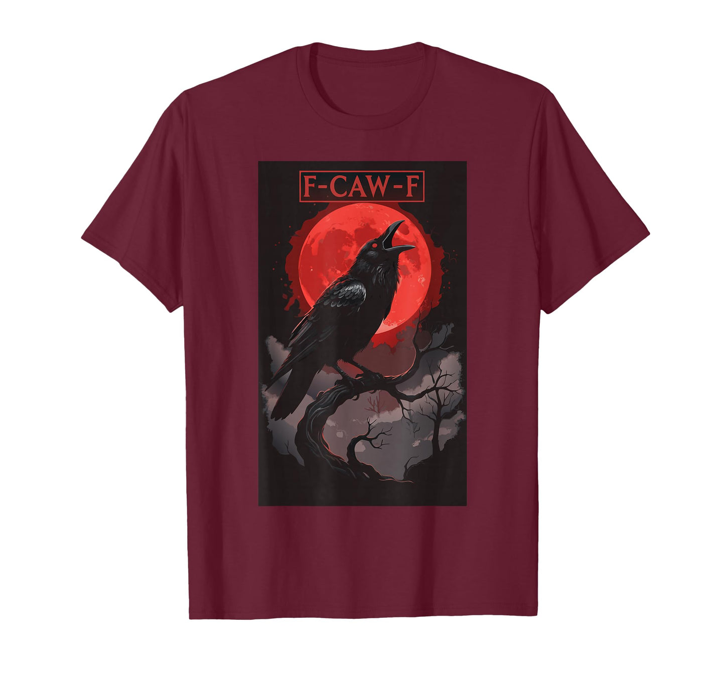 F-CAW-F Black Crow Screaming Blood Moon Gothic Raven T-Shirt