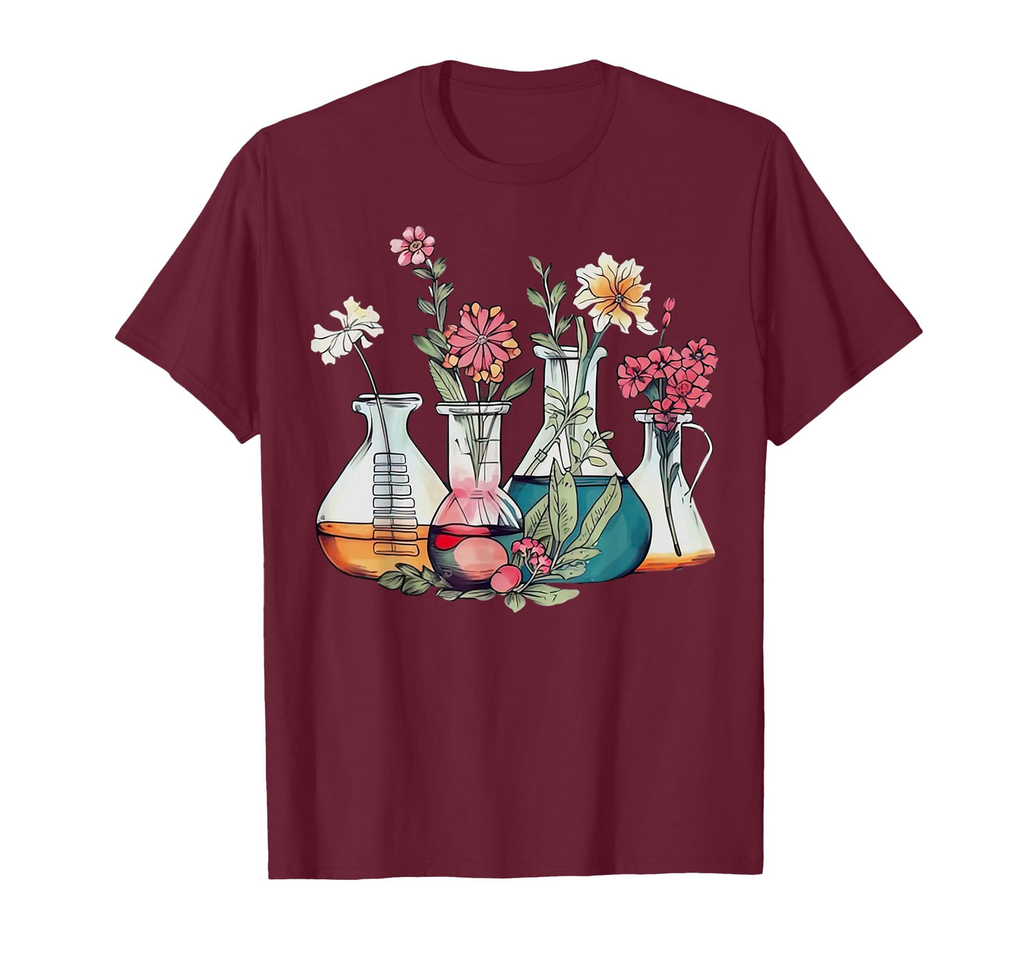 Floral Beakers Chemistry Lab Scientist T-Shirt