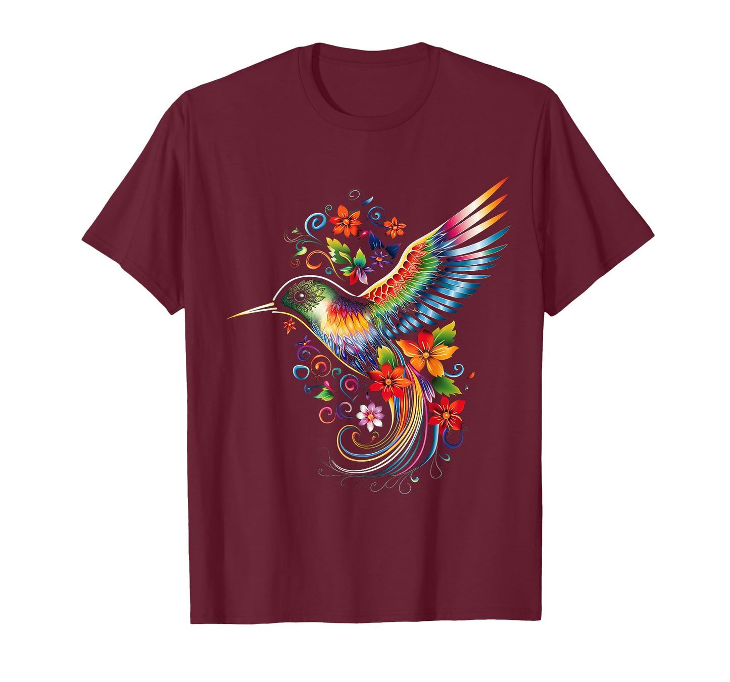 Hummingbird Art Animal Flowers Colorful Bird Hummindgbird T-Shirt