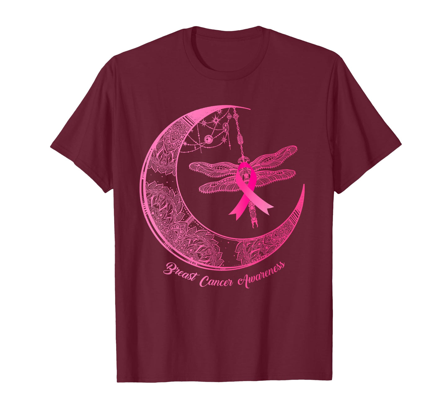 Henna Moon Dragonfly Pink Ribbon Breast Cancer Awareness T-Shirt