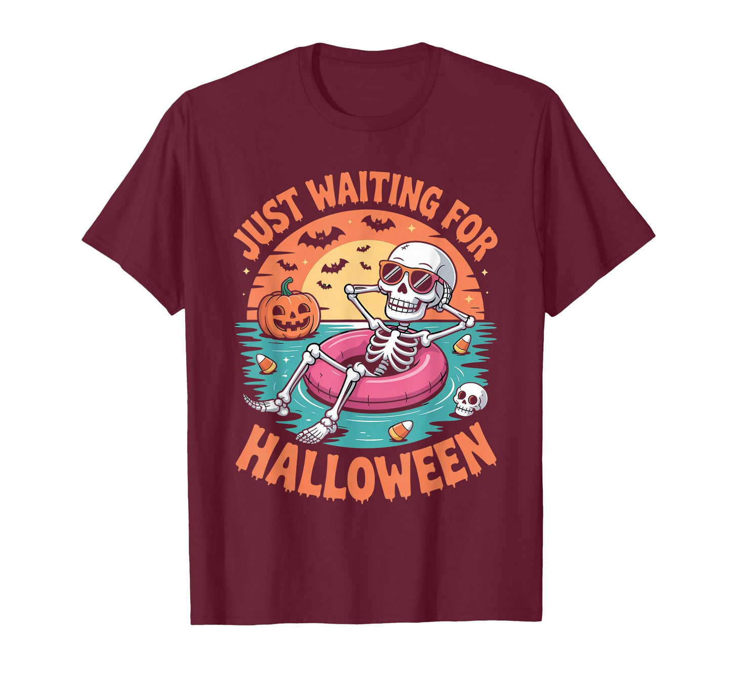 Just Waitingfoir Halloween Skeleton Sarcastic Halloween T-Shirt