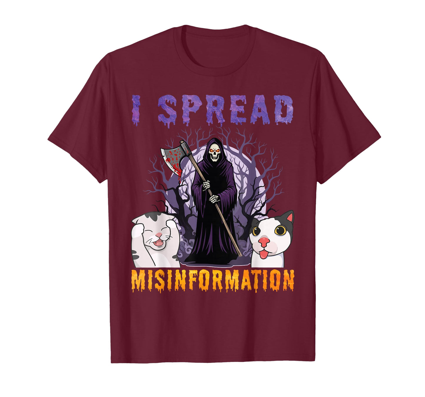 I Spread Misinformation Grim Reaper Cats Funny Dark Meme T-Shirt