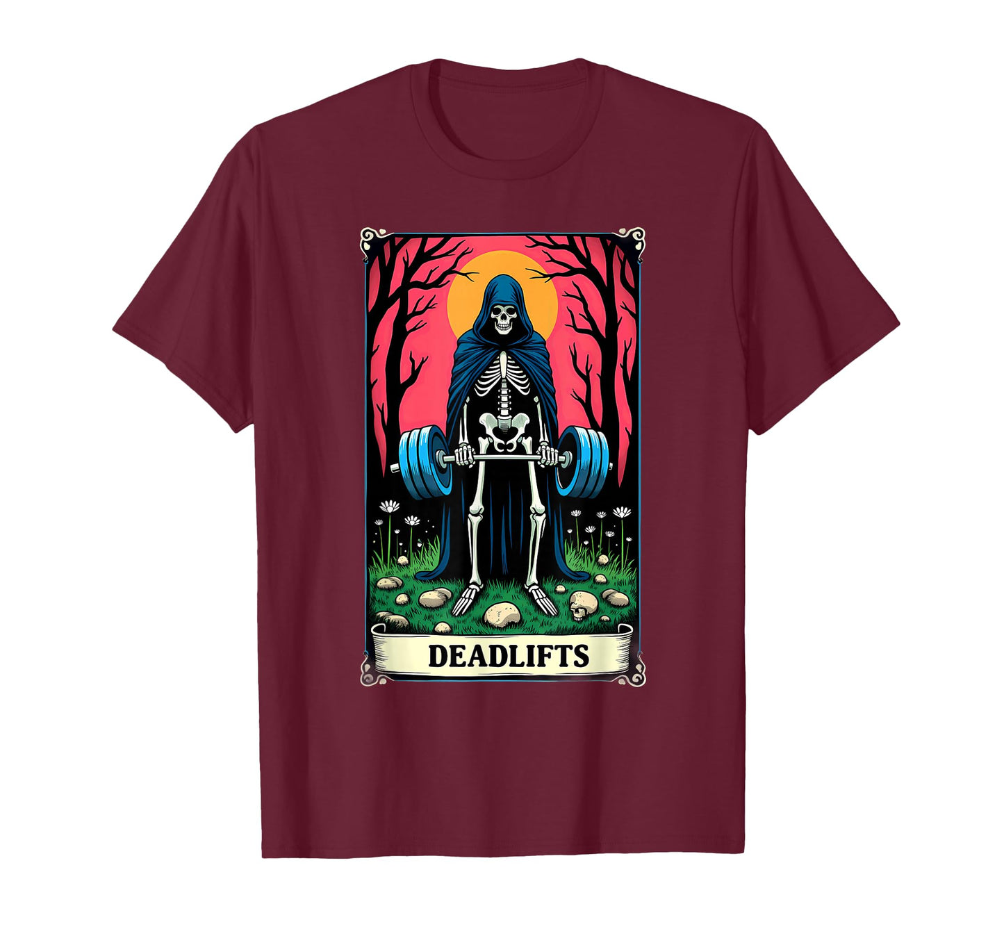 Gothic Tarot Card Skeleton Deadlifts Weightlifiting T-Shirt