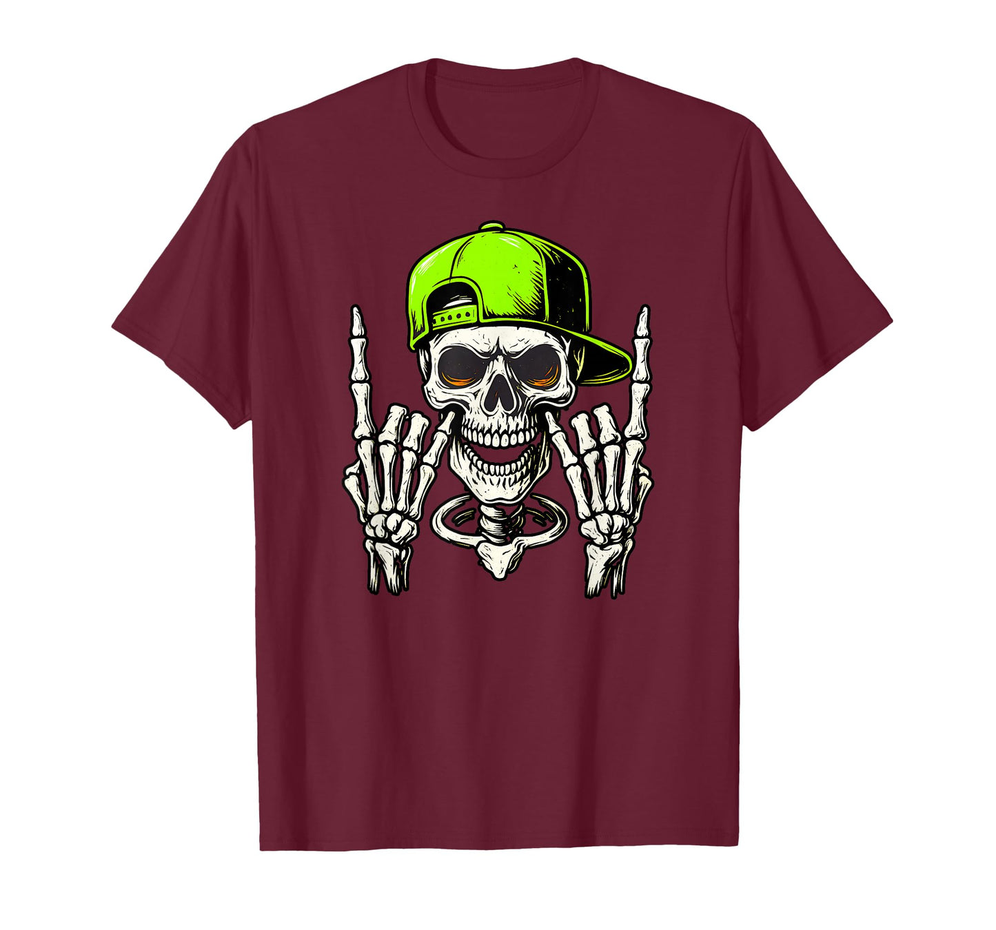 Rocker Skeleton with Cap Cool Halloween Punk Rock Men Boys T-Shirt