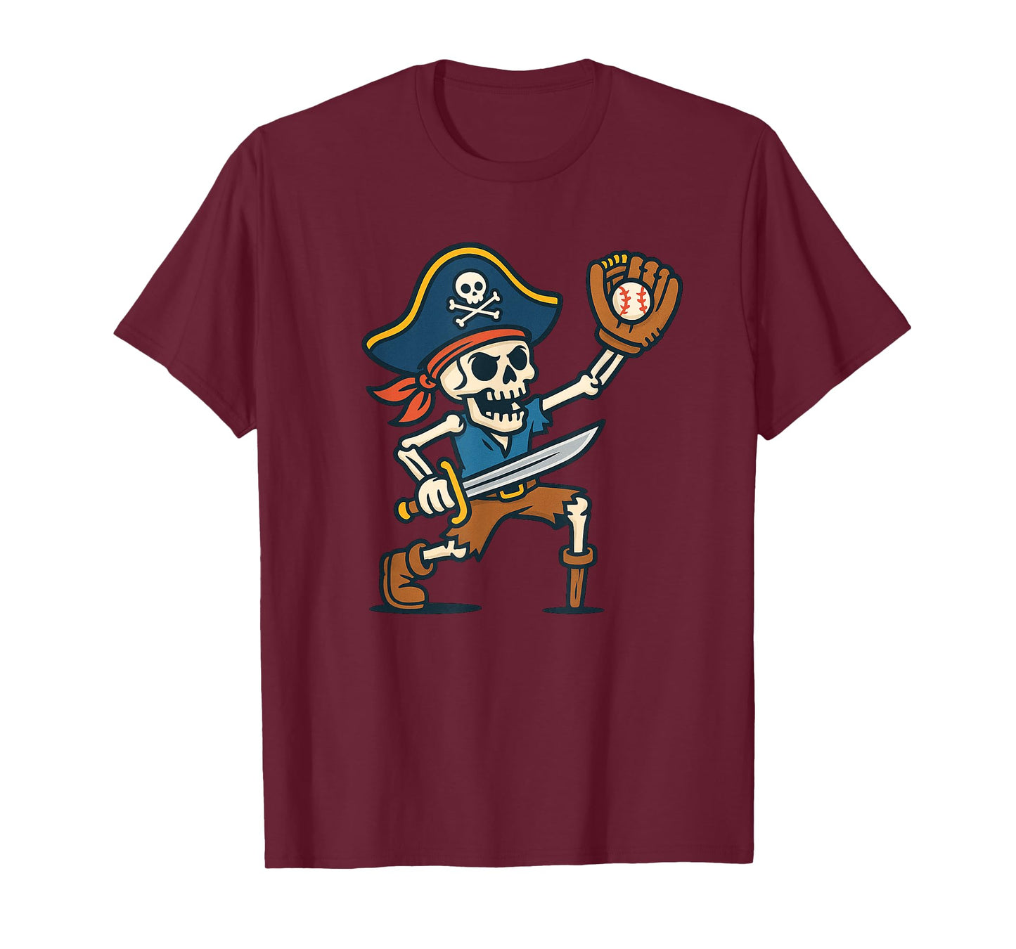 Pirate Skeleton Baseball Funny Halloween Men Women Kids T-Shirt