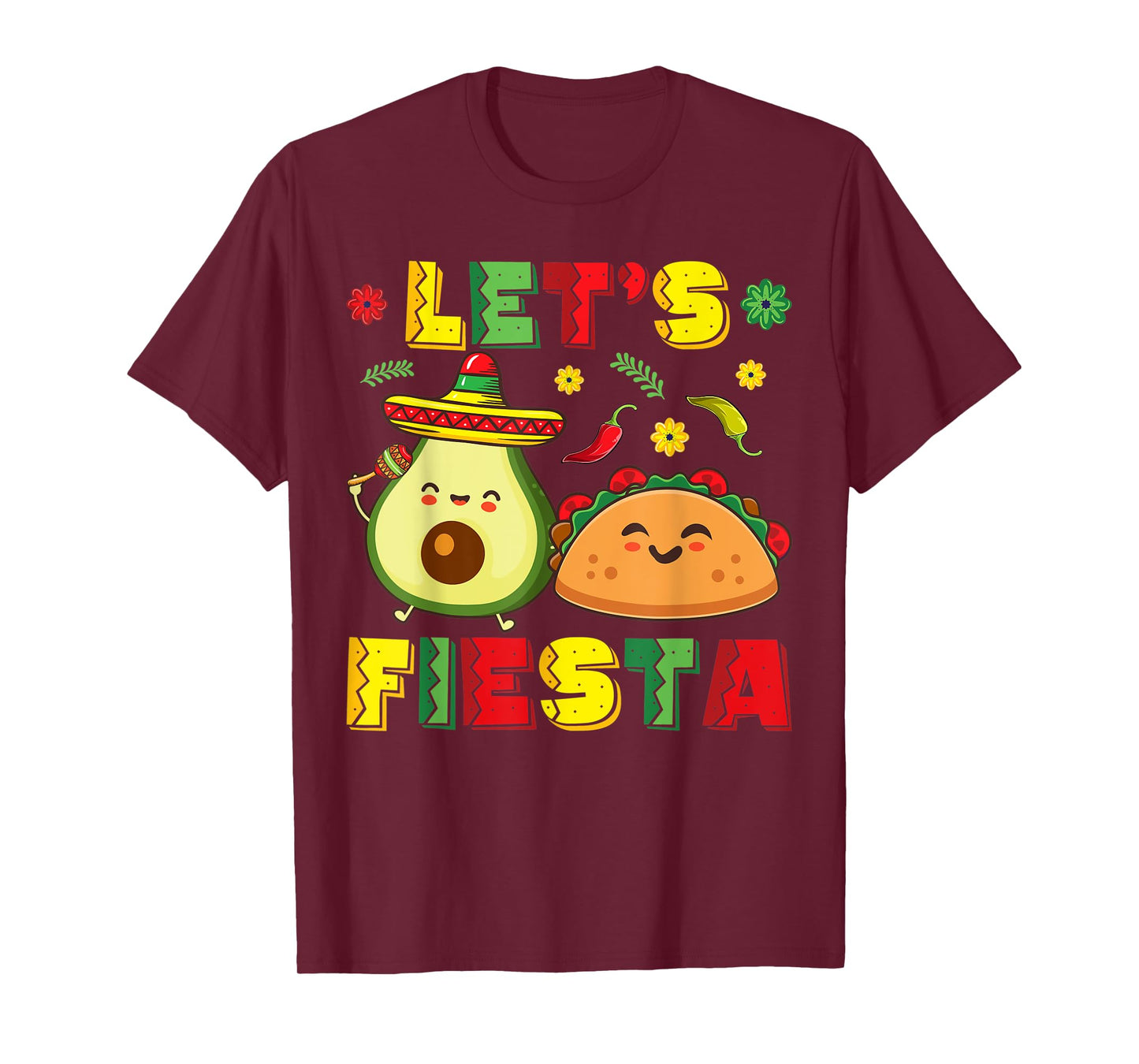 Mexican Cinco De Mayo Shirt Taco And Avocado Let's Fiesta T-Shirt