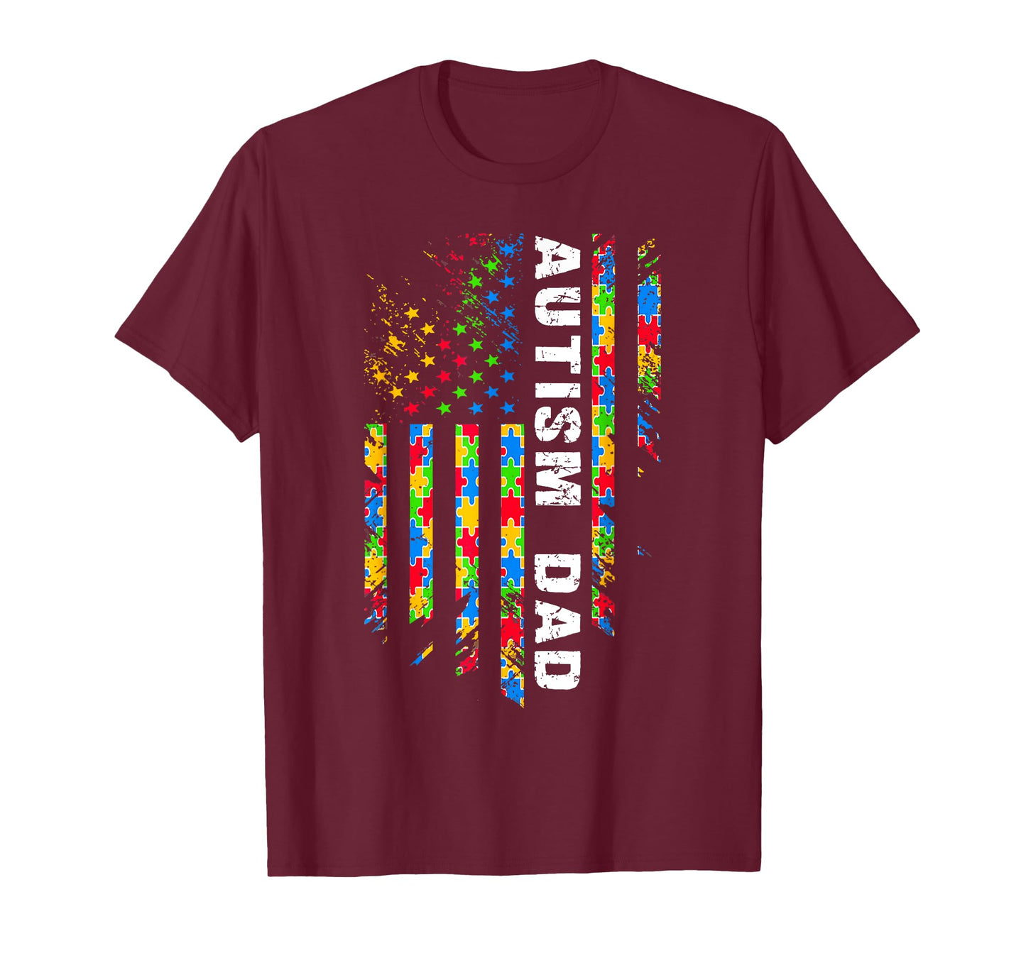 Autism Dad Awareness American Flag USA Men Women Kids T-Shirt