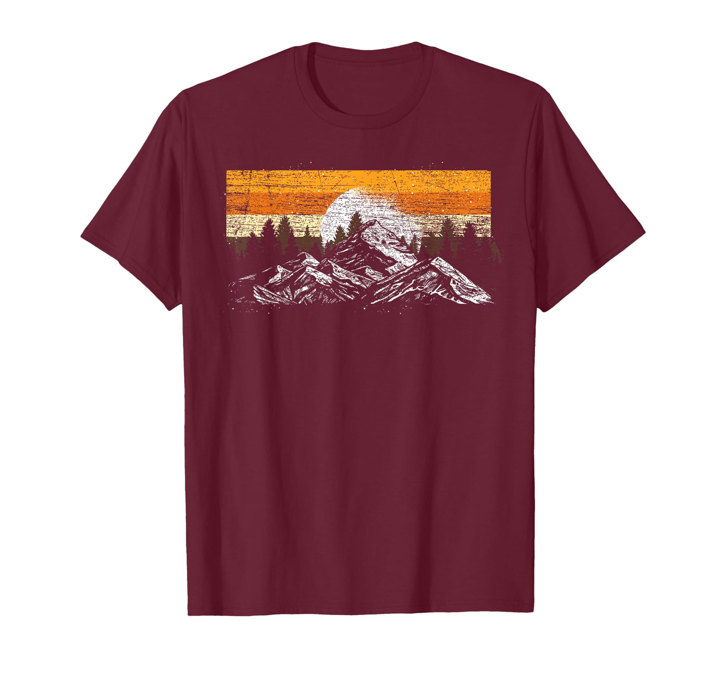 Moonlight Nature Trees Mountains Retro Hiking Forest T-Shirt
