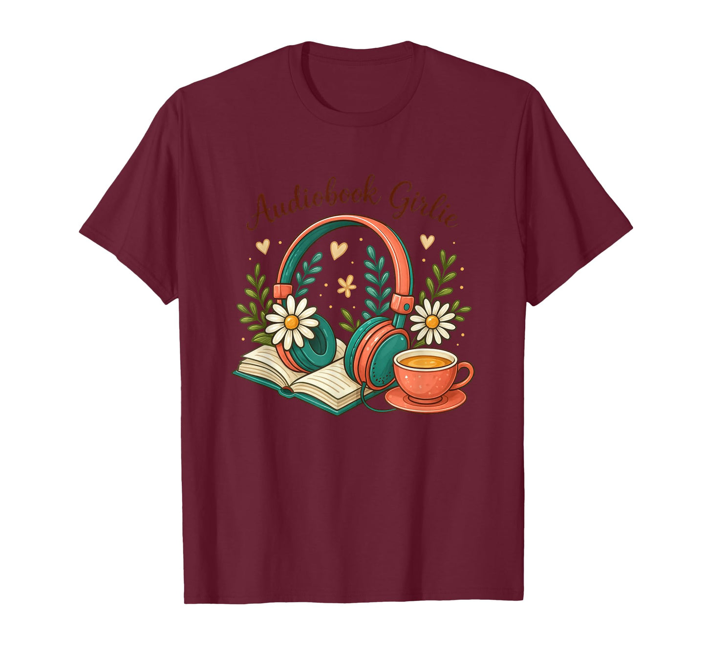 Audiobook Girlie Headphones Book Tea Love T-Shirt