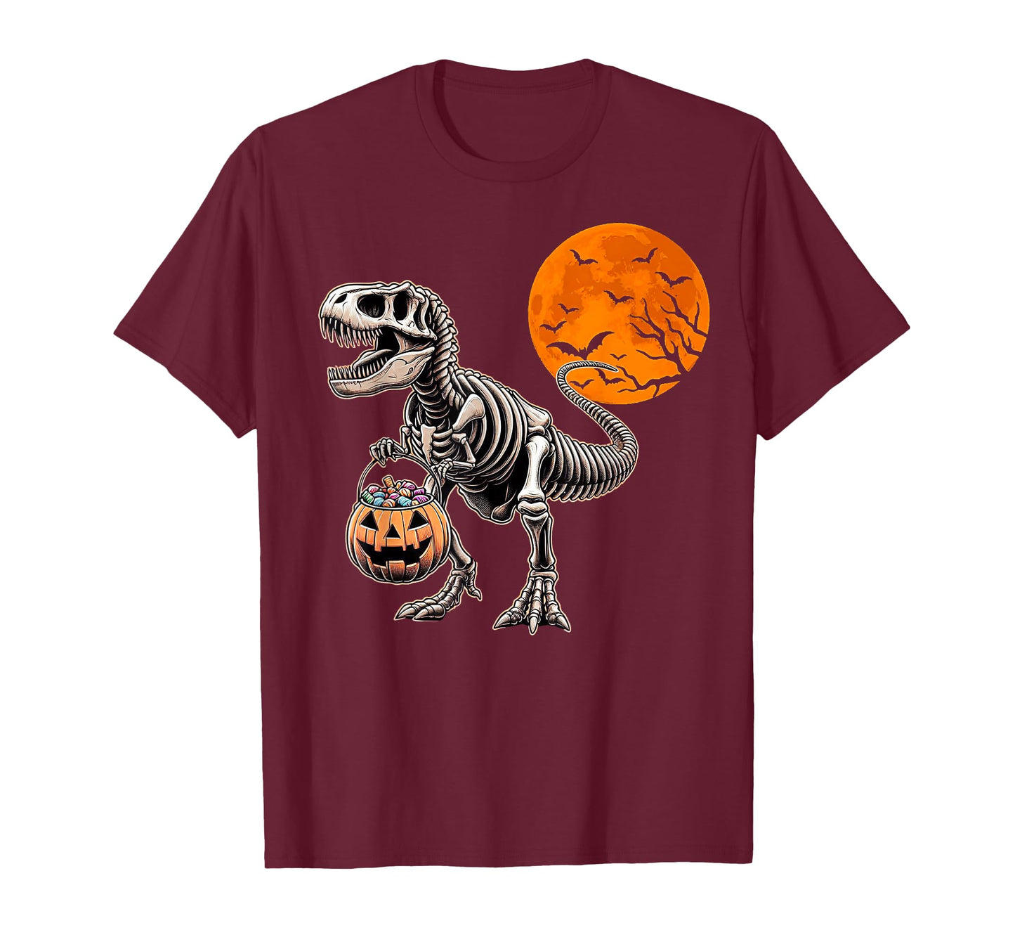 Halloween Boys Dinosaur Skeleton T rex Scary Pumpkin Moon T-Shirt