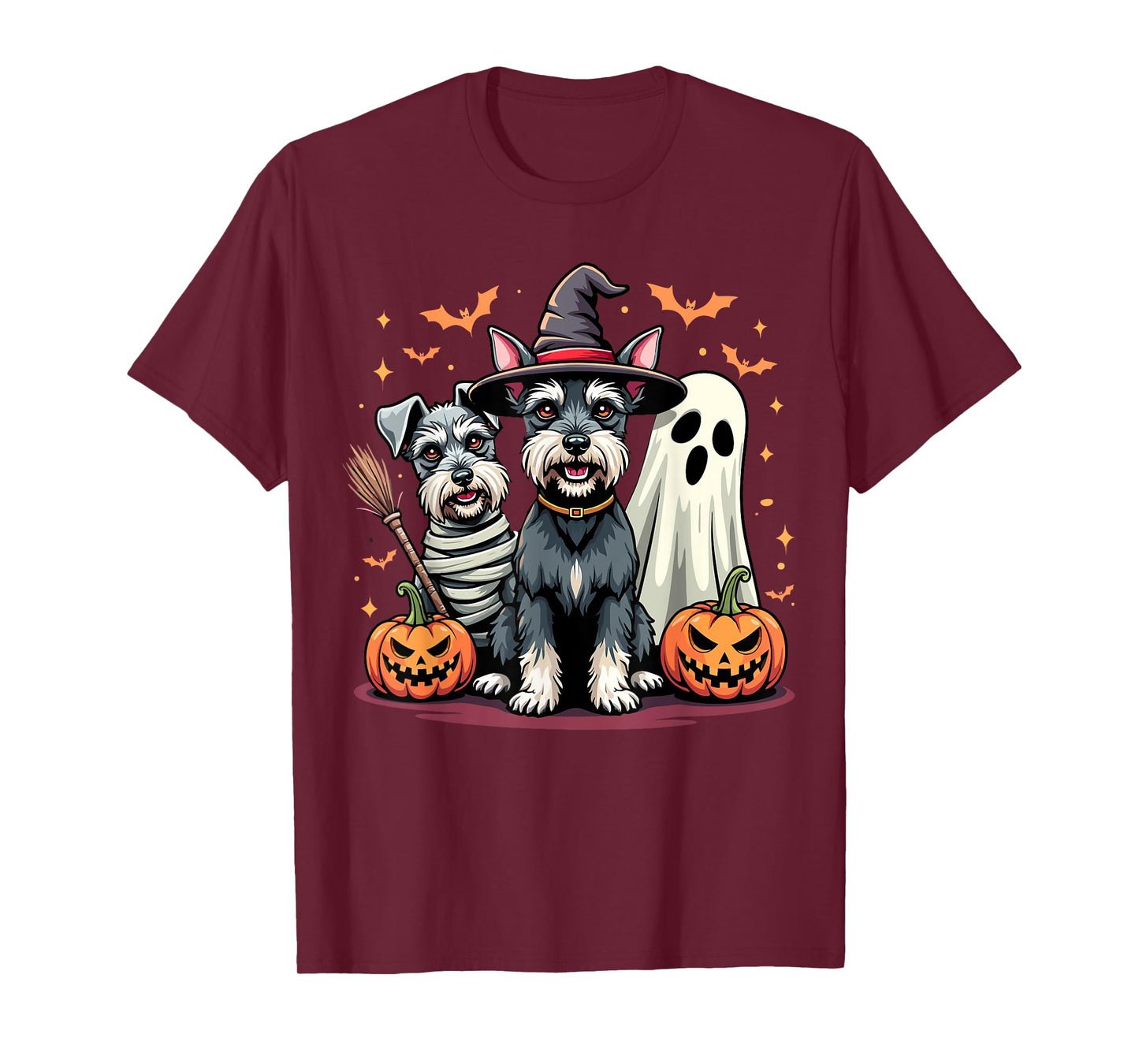 Miniature Schnauzer Halloween Costume Mummy Witch Ghost Dog T-Shirt