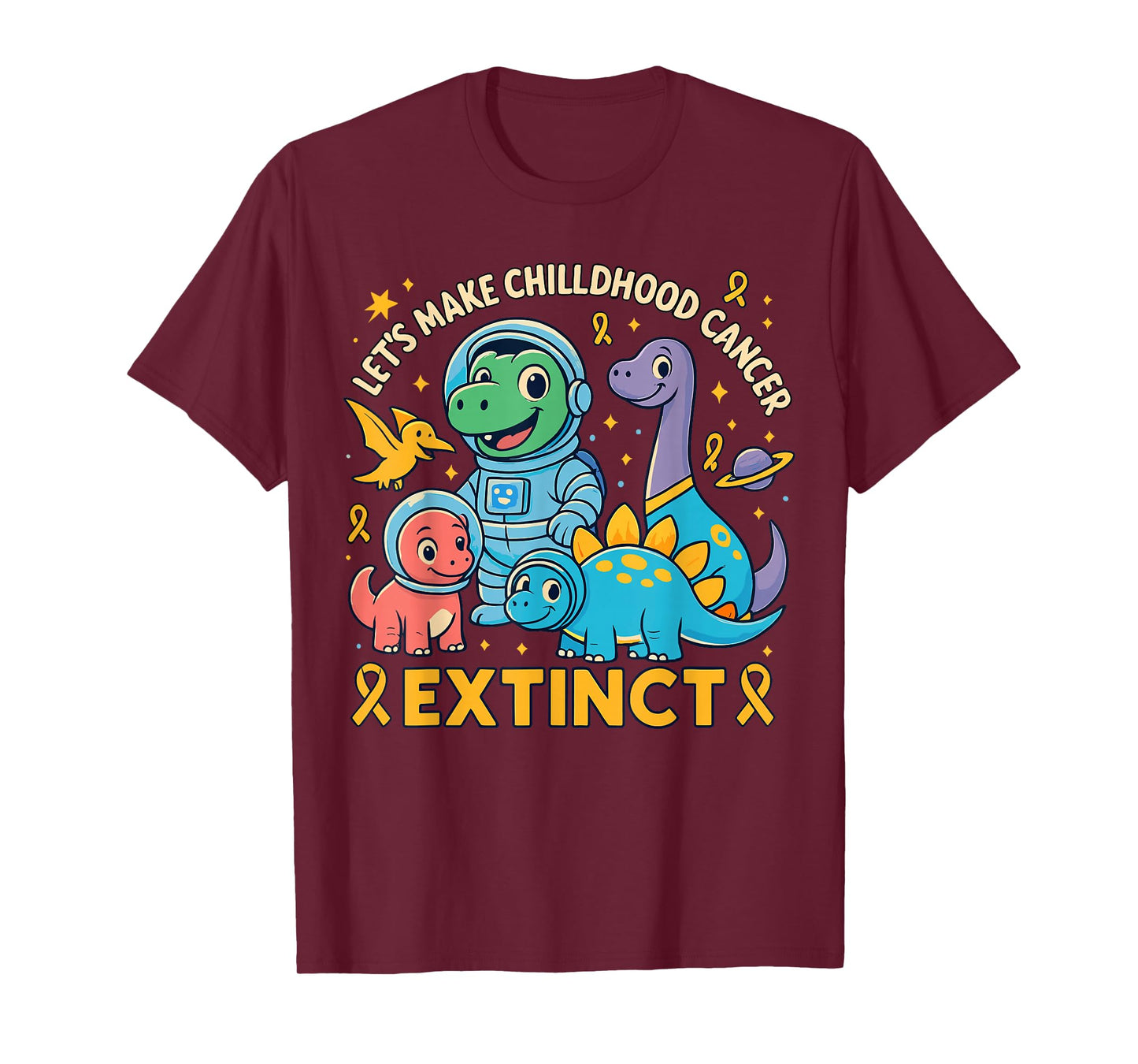 Dinosaur Childhood Cancer Awareness Make Cancer Extinct T-Shirt