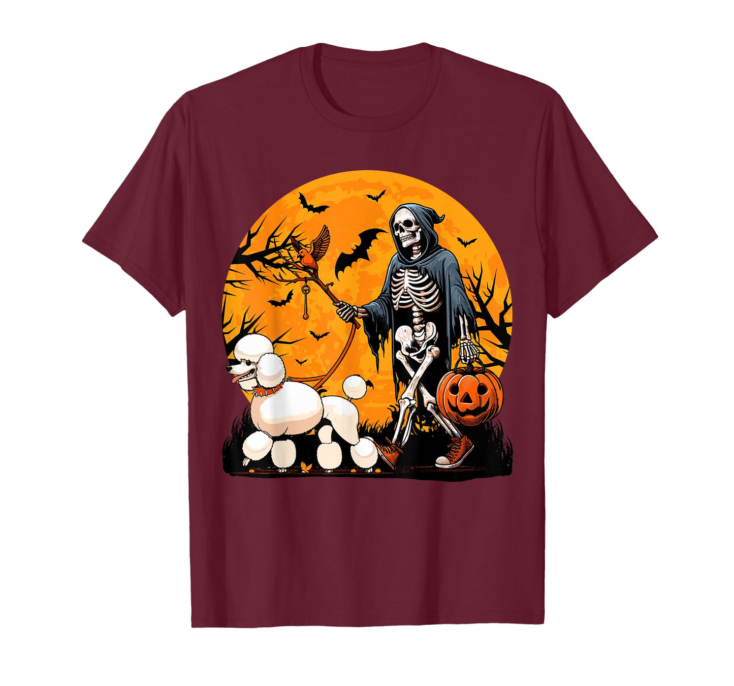 Halloween Dog Skeleton Leads Dog Halloween Poodle T-Shirt