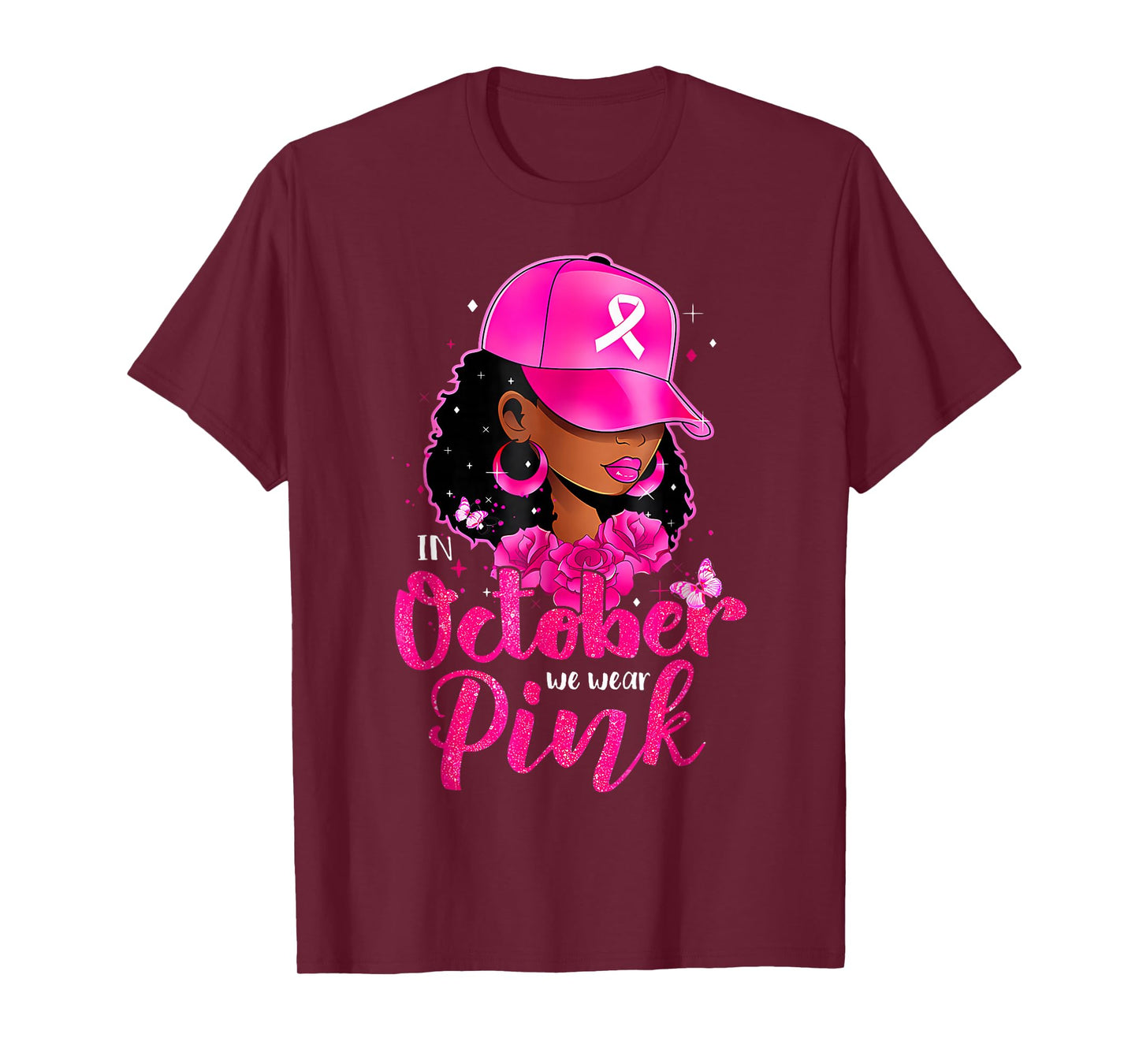 in October We Wear Pink Black Woman Cowgirl Breast Cancer T T-Shirt