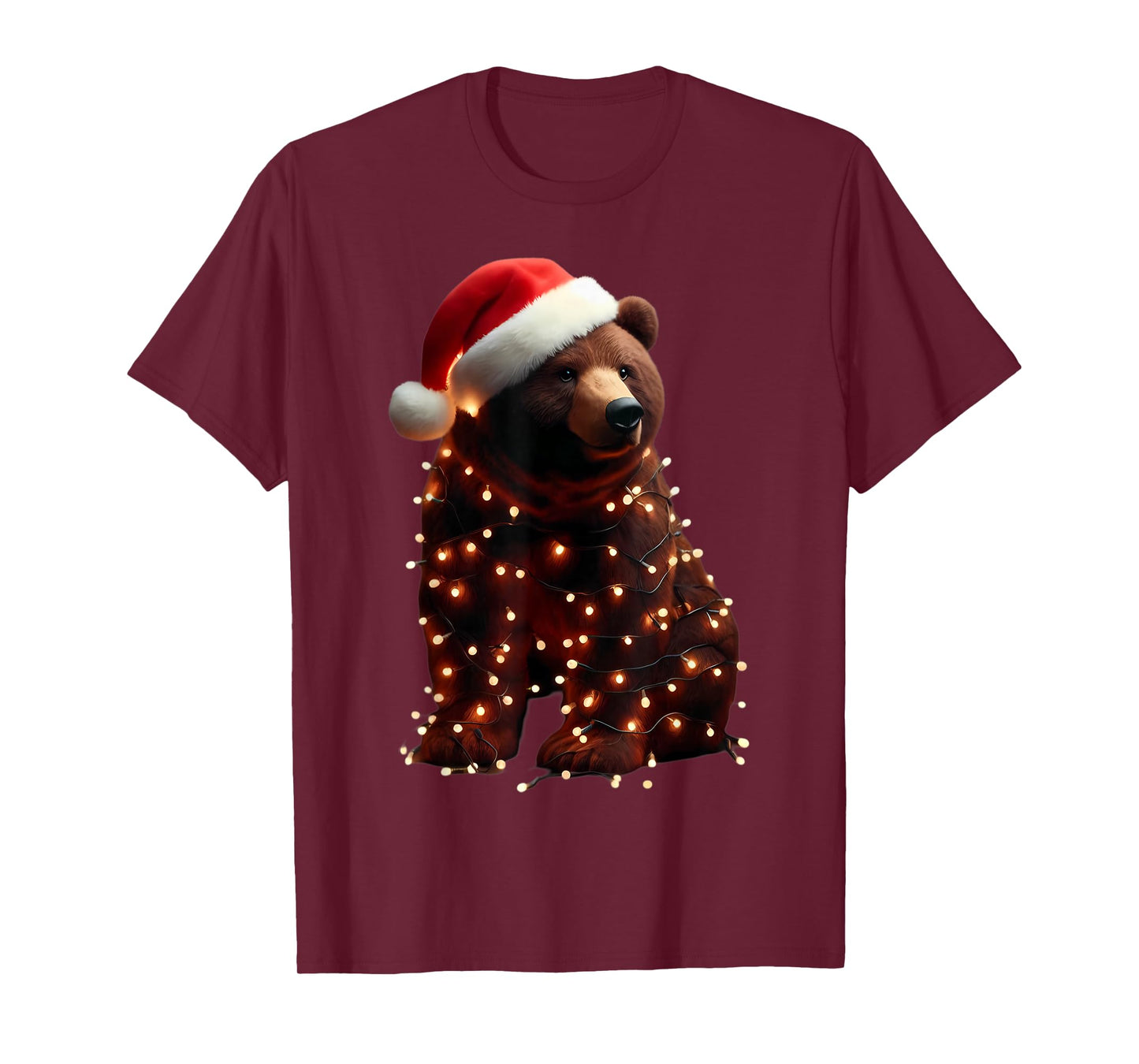 Bear With Santa Hat And Christmas Lights Xmas Brown Bears T-Shirt