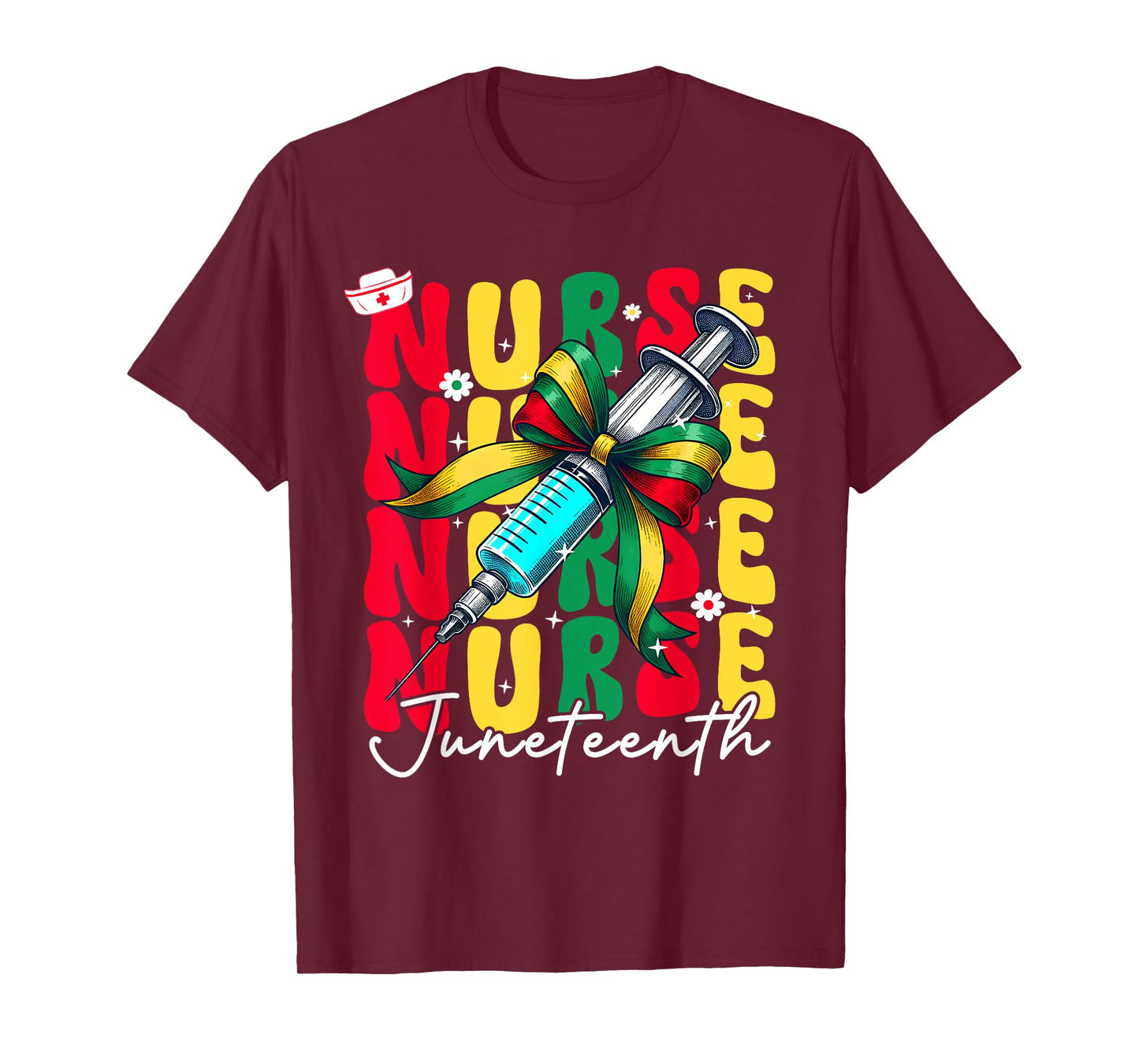 Juneteenth Nurse Groovy African Scrubs Top Bow Black Women T-Shirt