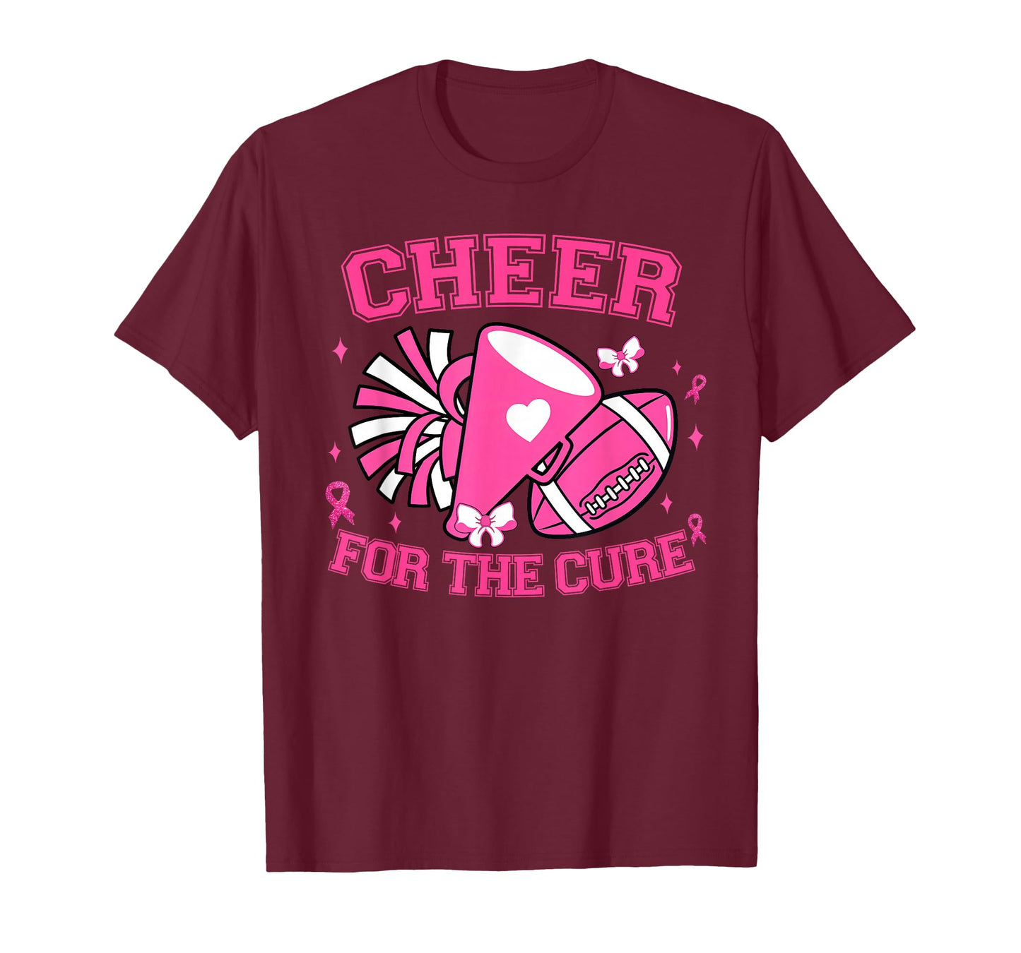 Cheer For The Cure Cheer Pink Ribbon Football Women Girls T-Shirt