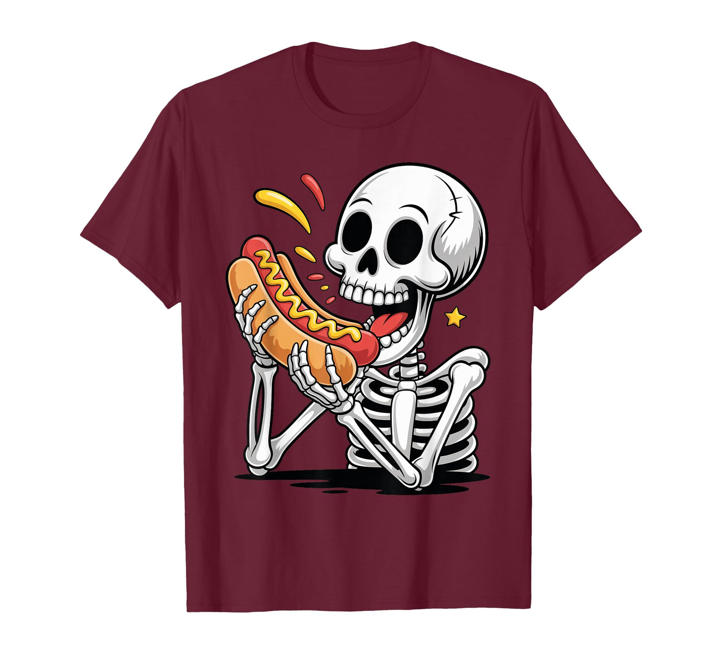 Halloween Skeleton Eating Hot Dog Funny Kids Trick or Treat T-Shirt