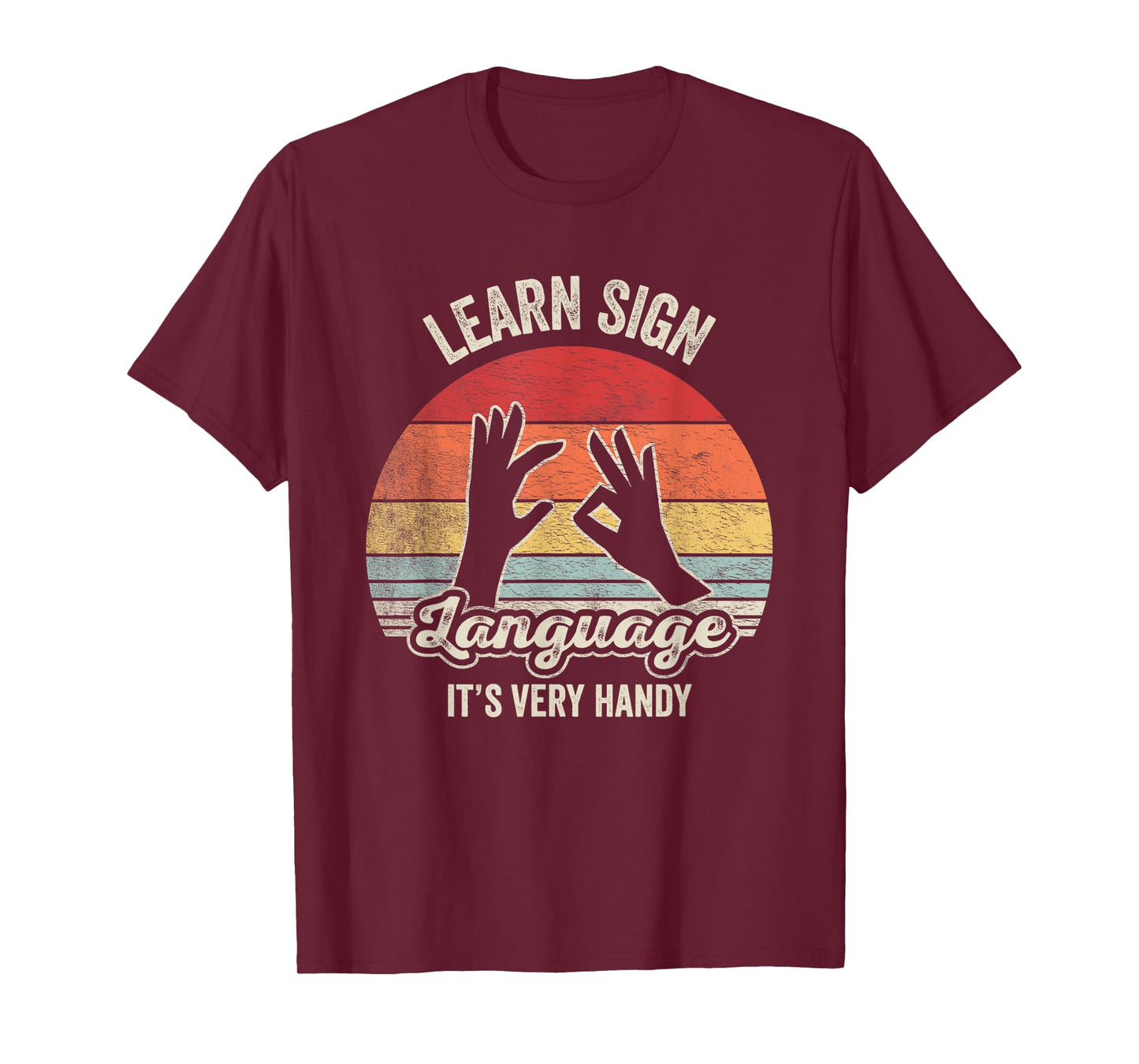 Retro Vintage Learn Sign Language ASL Deaf Gift ASL Teacher Men Women T-Shirt