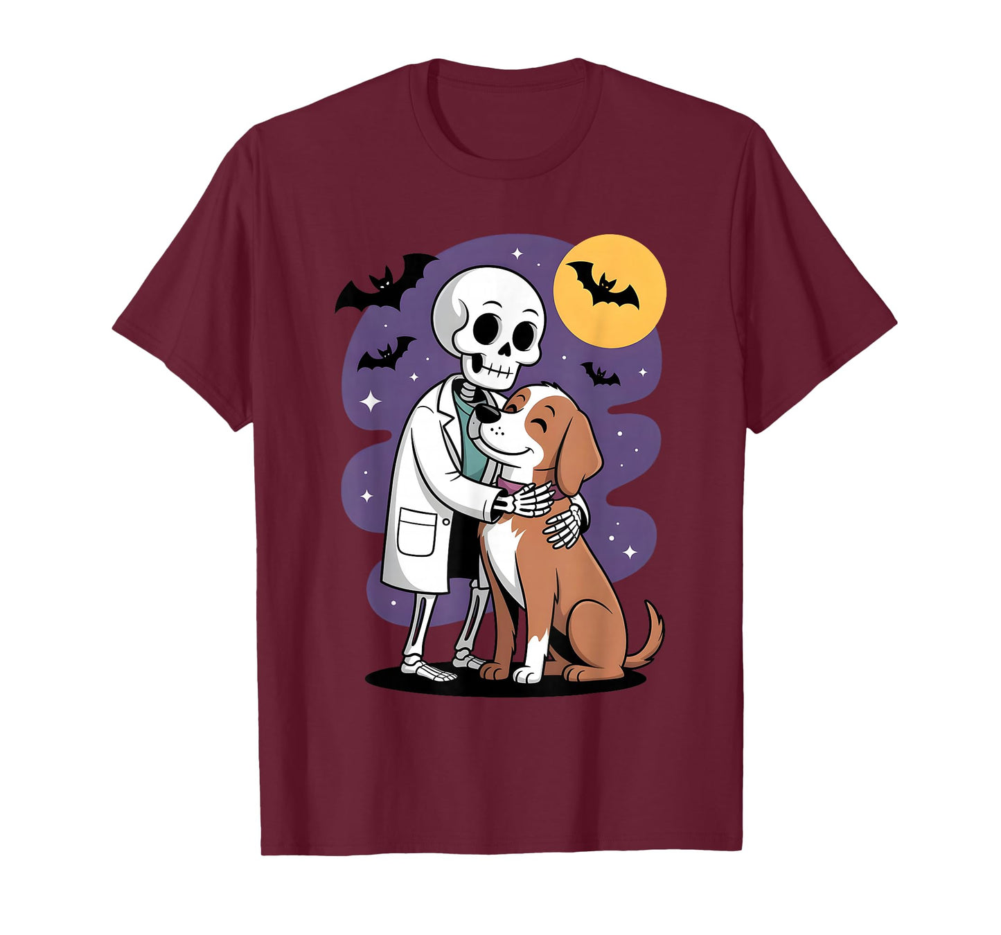 Skeleton Hugging Dog Funny Vet Dog Lover Halloween Men Women T-Shirt