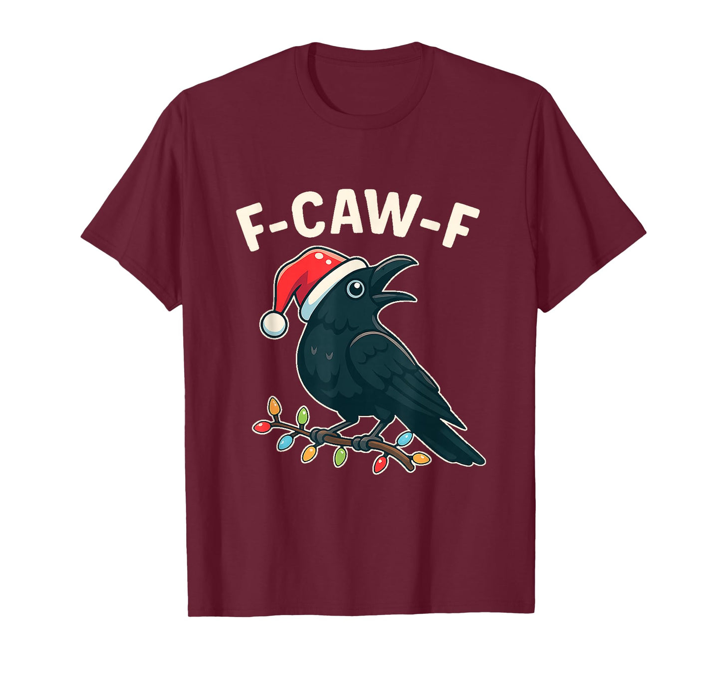 Funny Crow F-Caw-F Black Bird, Gothic Christmas Santa Hat T-Shirt