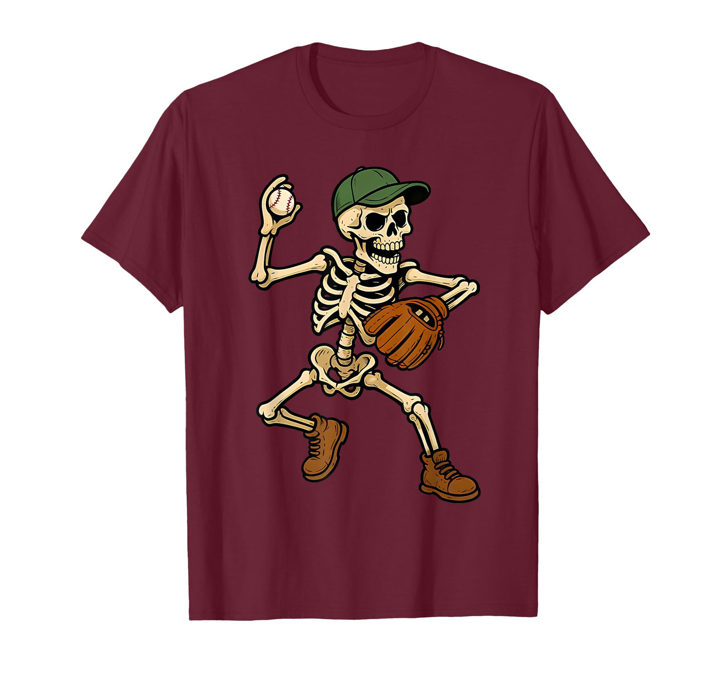 Halloween Skeleton Baseball Game Day Funny Men Boys Kids T-Shirt