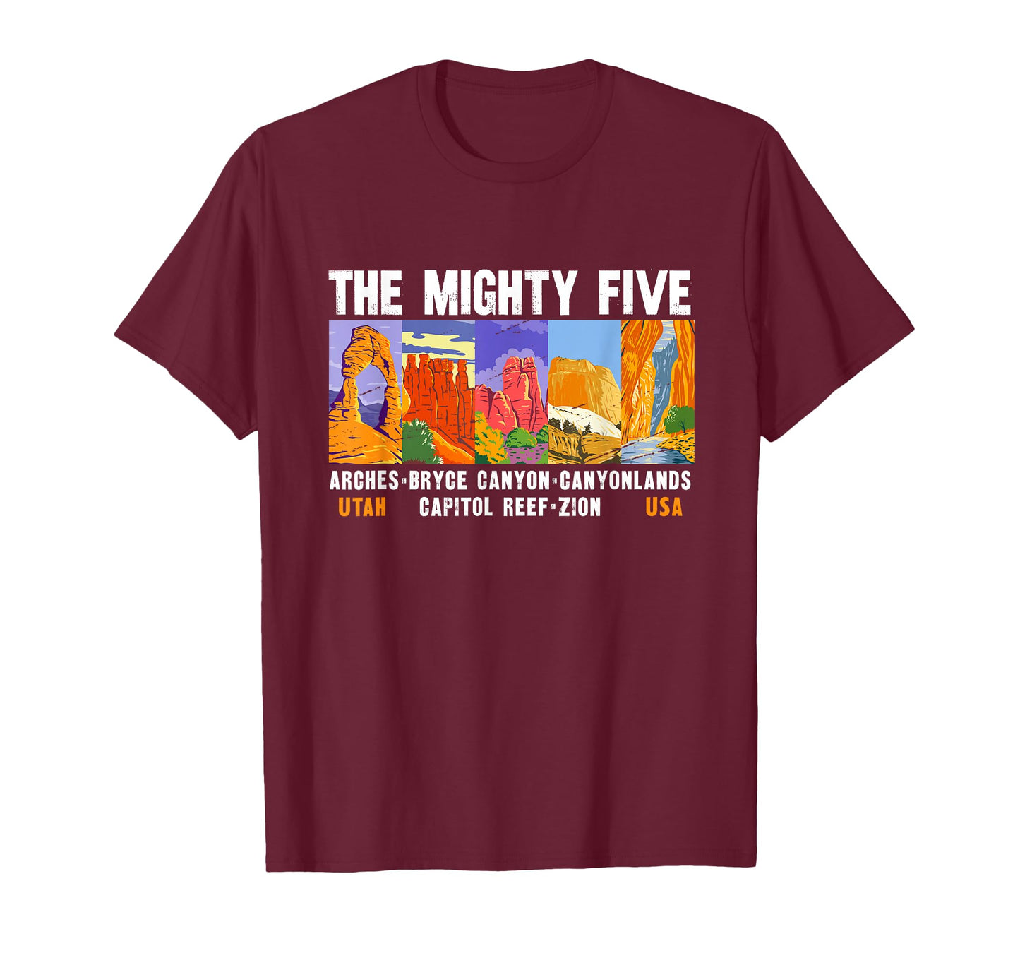 Mighty Five Utah National Parks Distressed Vintage T-Shirt