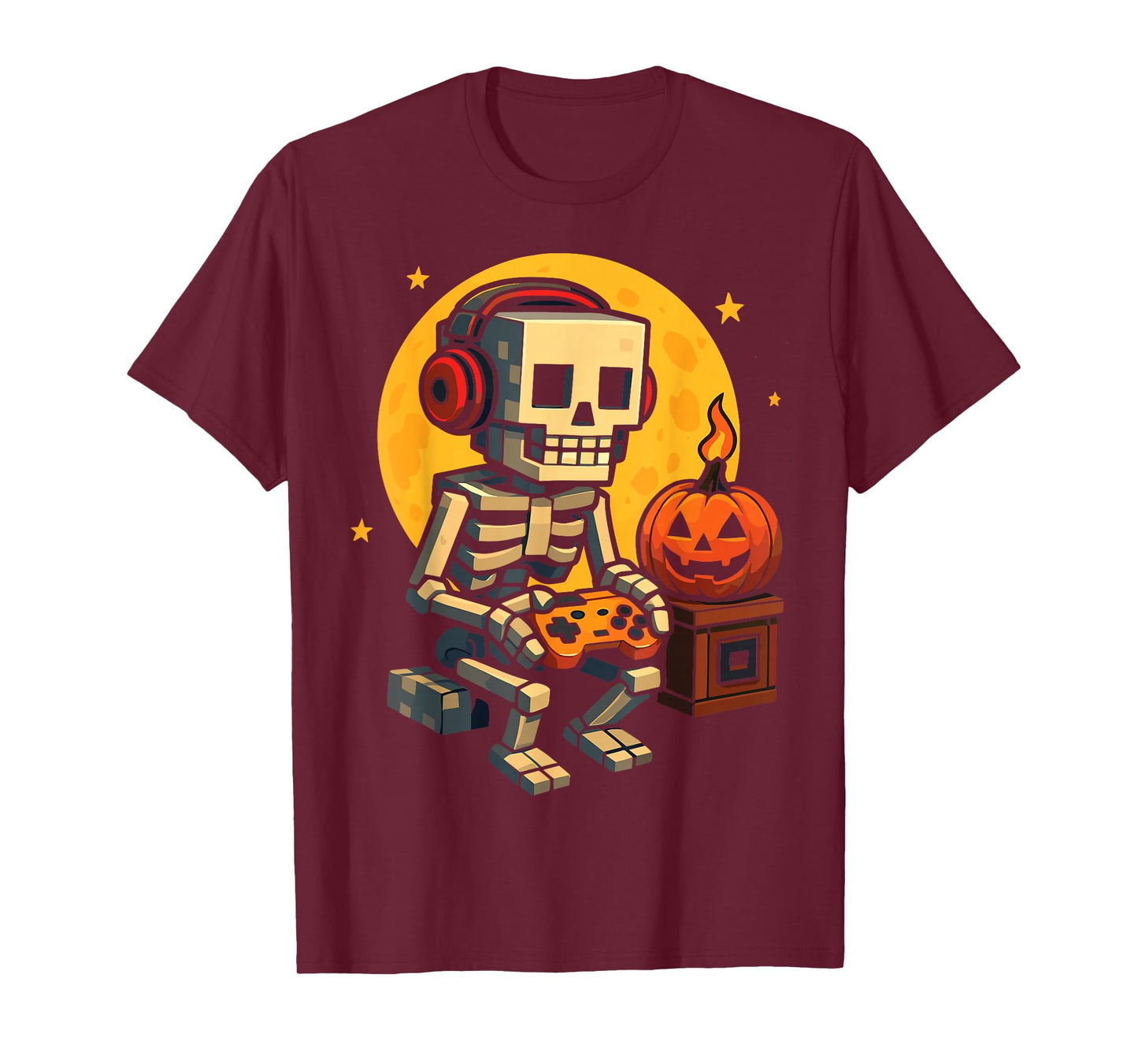 Halloween Skeleton Gamer Pixel Video Gaming Boys Men Kids T-Shirt