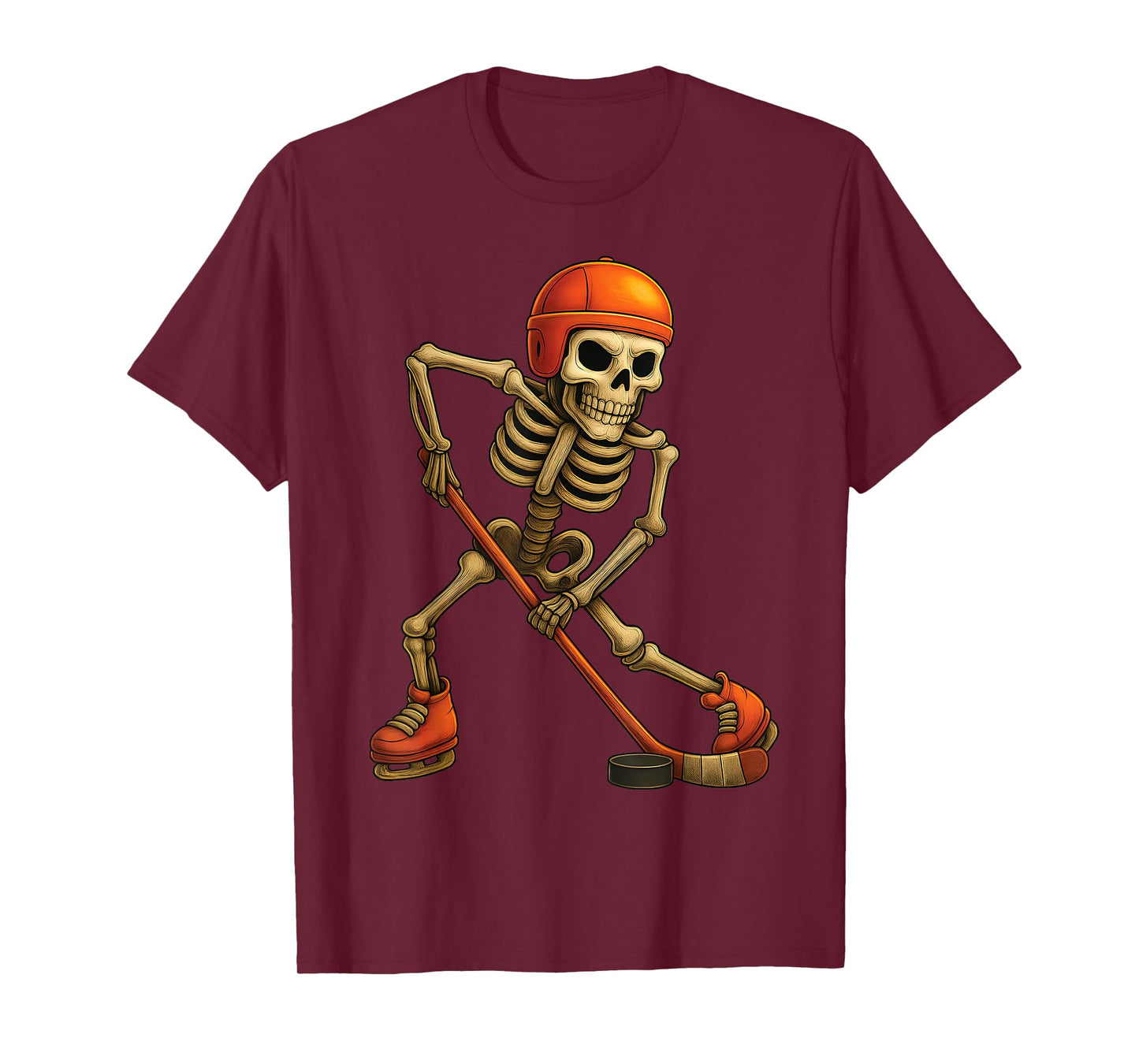 Skeleton Playing ice Hockey Player Halloween Costume Boys T-Shirt