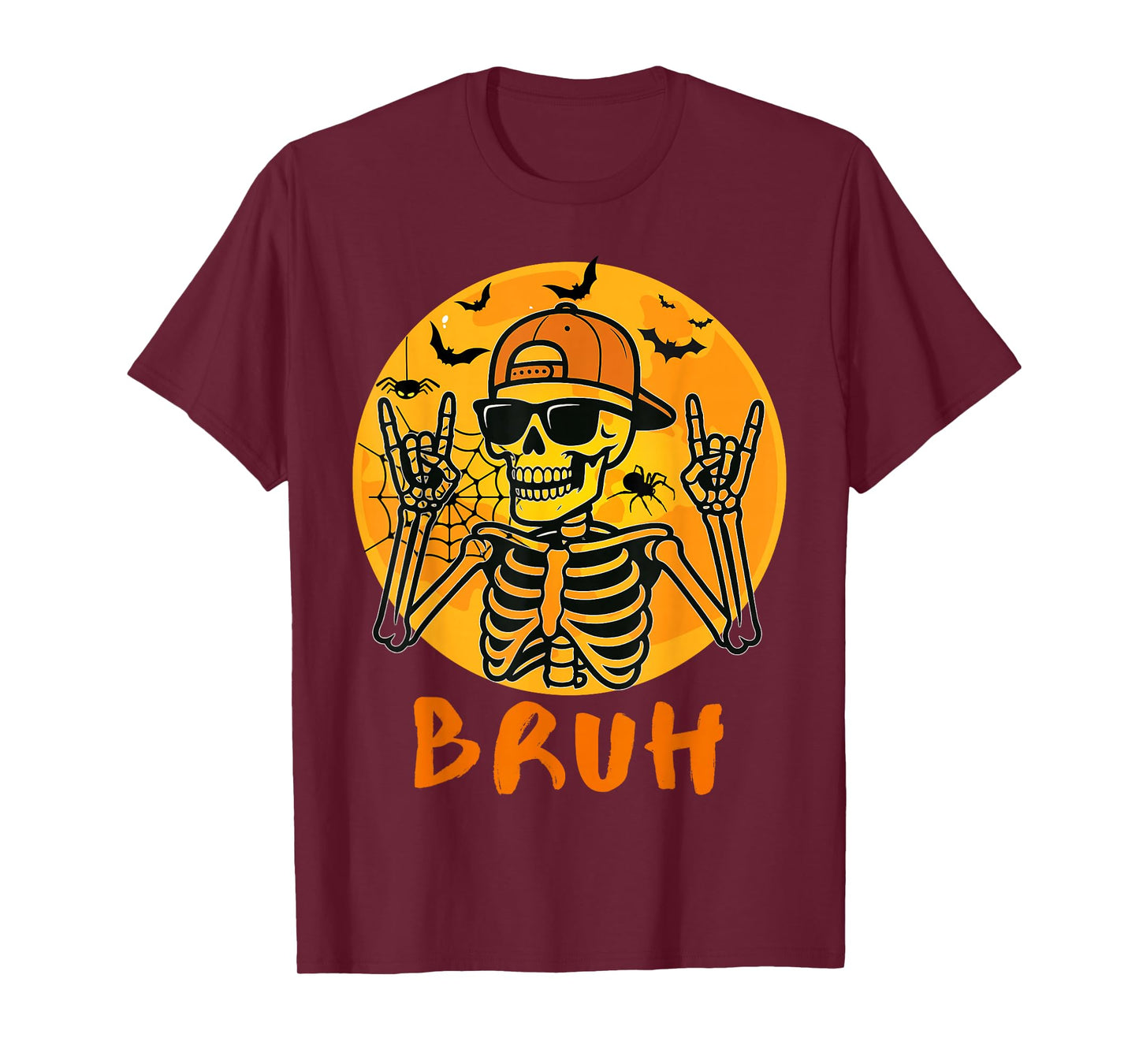 Bruh Halloween Boys Kids Mens Spooky Rock Skeleton T-Shirt