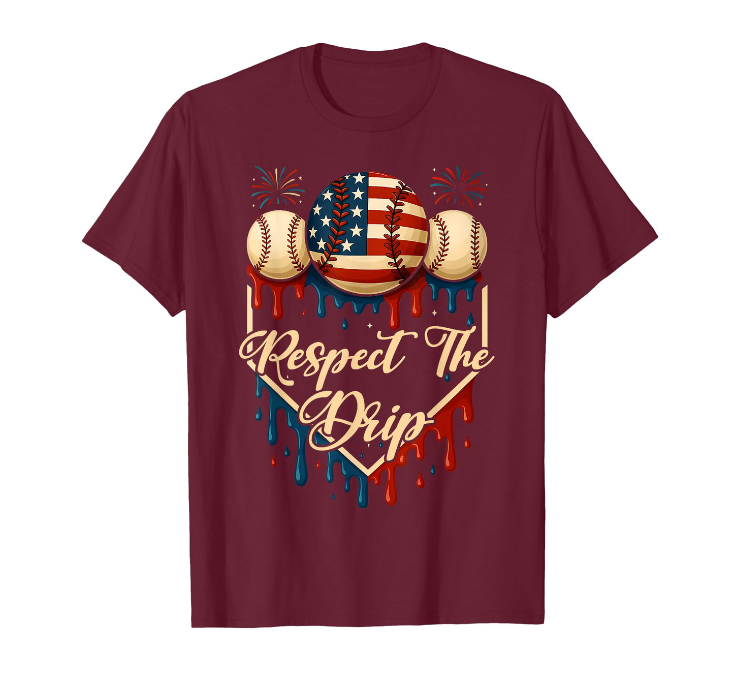 Baseball Ice Cream Dripping 4th of July Respect The Drip T-Shirt